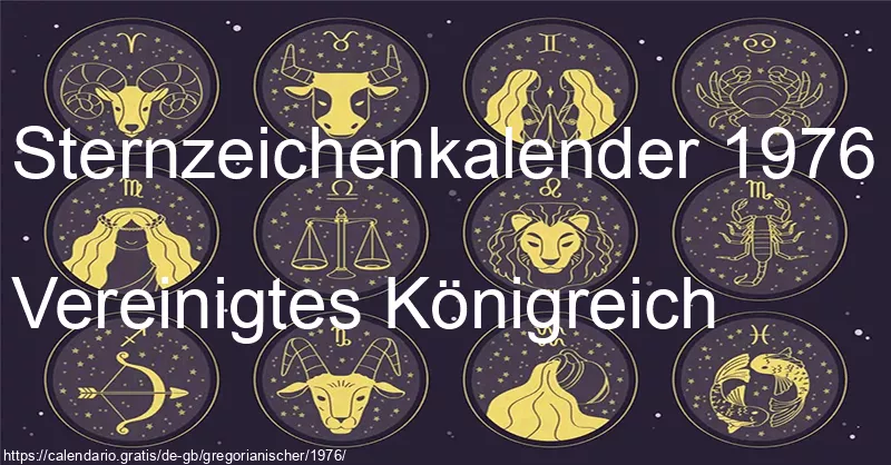 Tierkreiszeichen-Kalender 1976 (Vereinigtes Königreich)