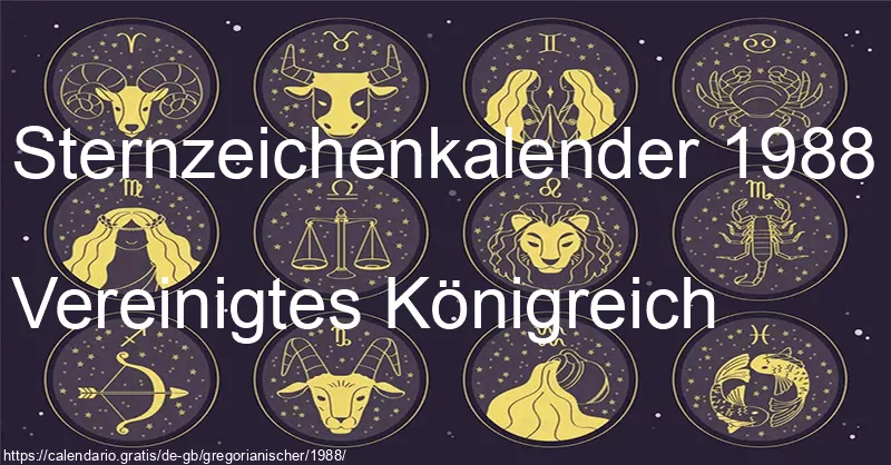 Tierkreiszeichen-Kalender 1988 (Vereinigtes Königreich)