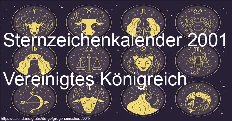 Tierkreiszeichen-Kalender 2001 (Vereinigtes Königreich)