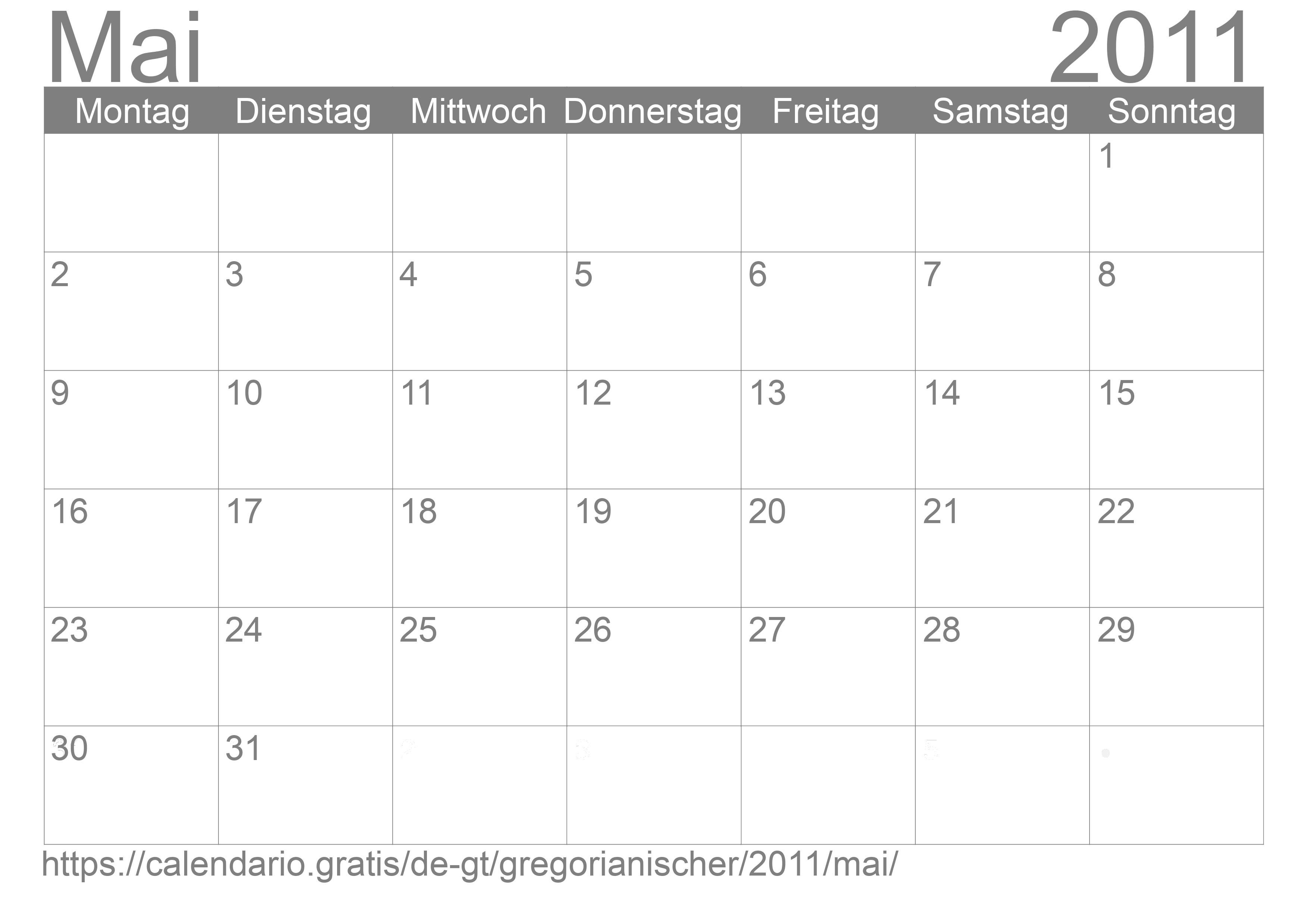 Kalender Mai 2011 zum Ausdrucken