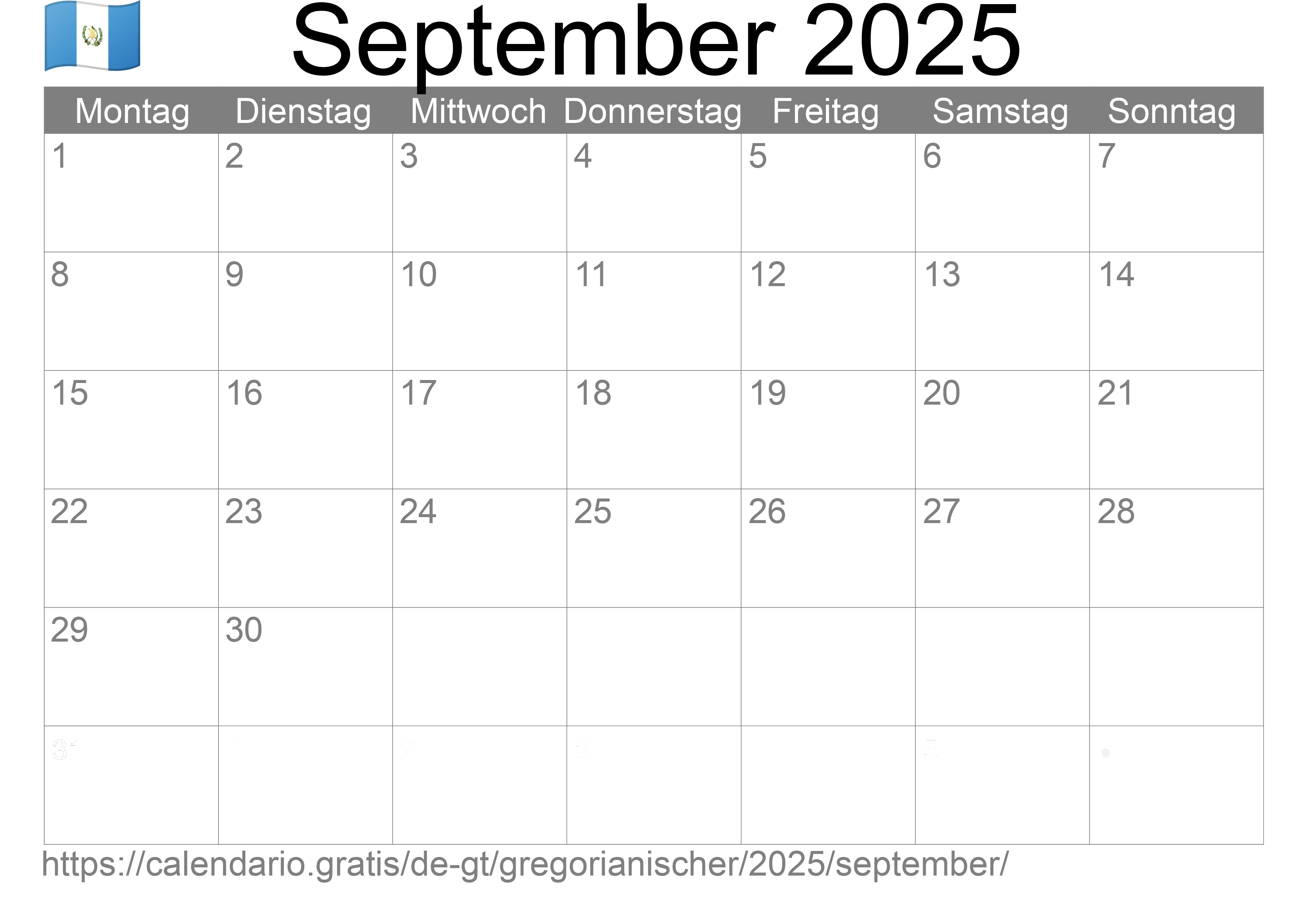 Kalender September 2025 zum Ausdrucken