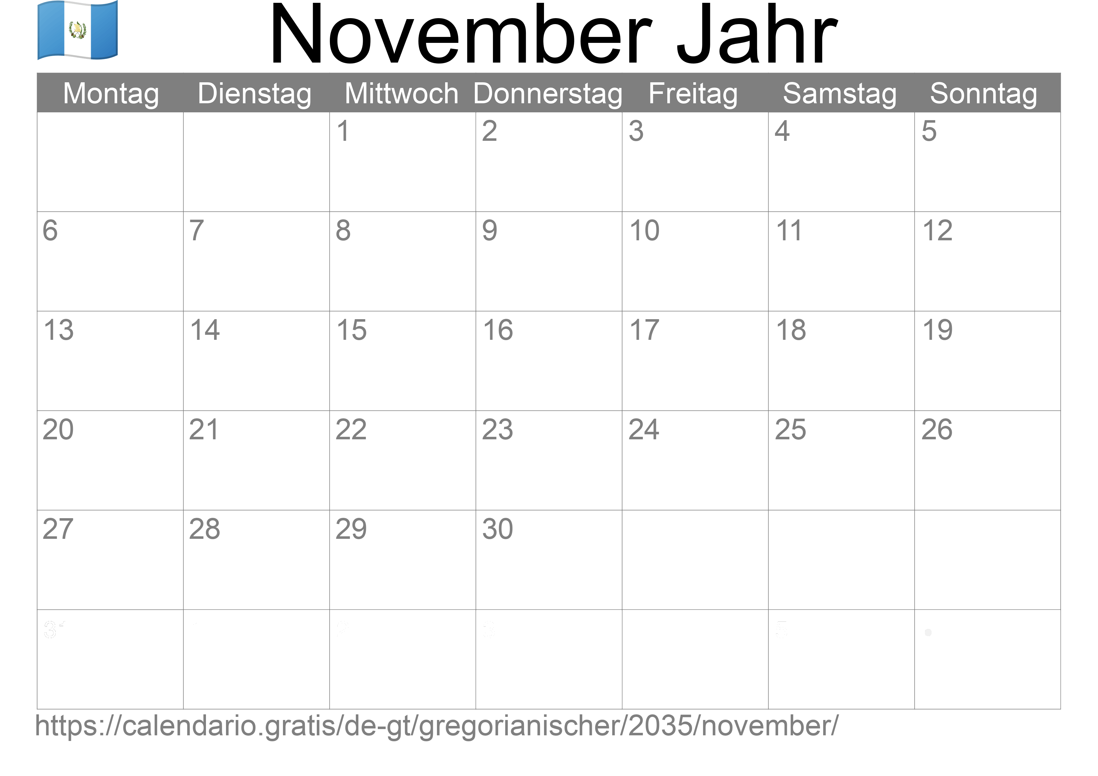 Kalender November 2035 zum Ausdrucken