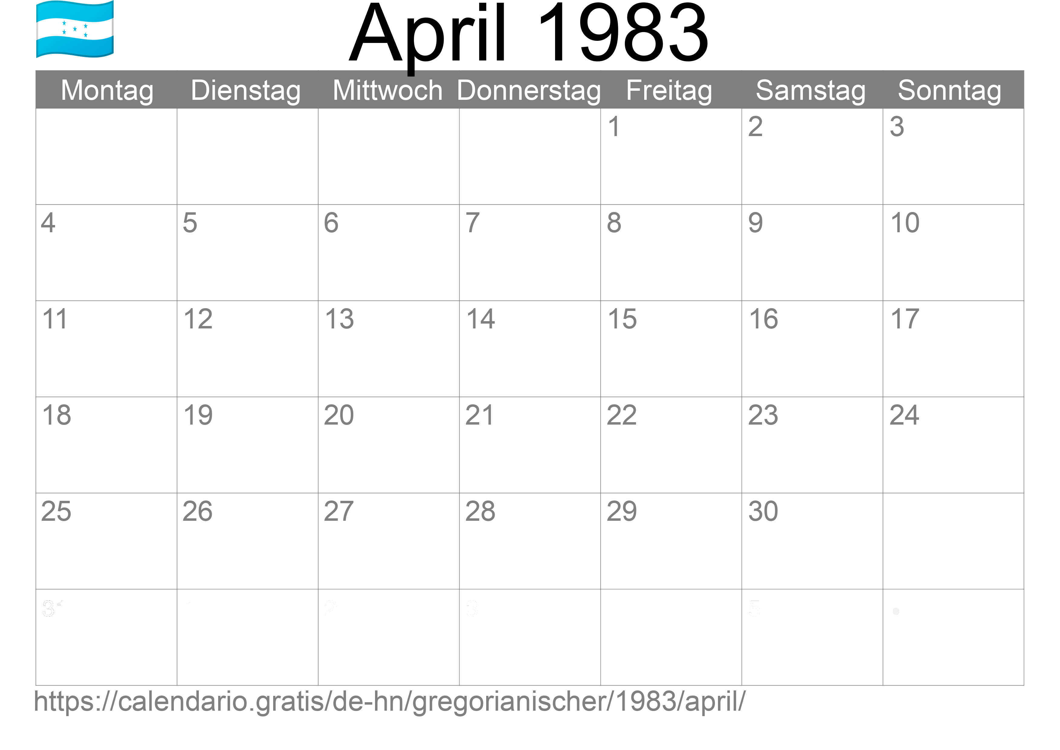 Kalender April 1983 zum Ausdrucken