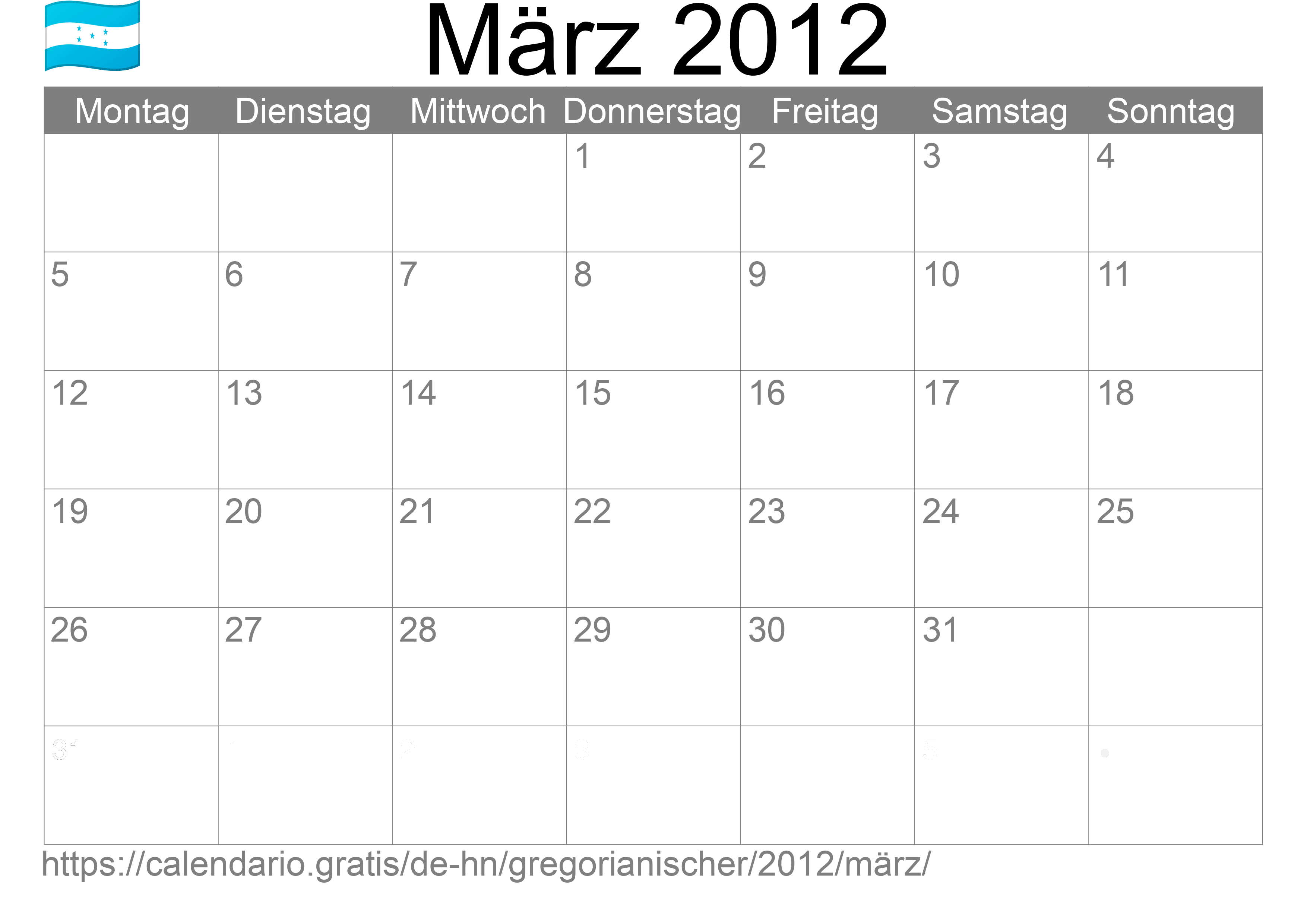 Kalender März 2012 zum Ausdrucken