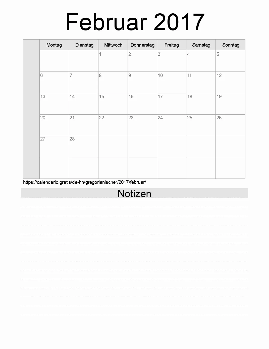 Kalender für Februar 2017 zum Drucken mit Notizen. (Honduras) Kalender für Februar 2017 zum Drucken mit Notizen. (Honduras)