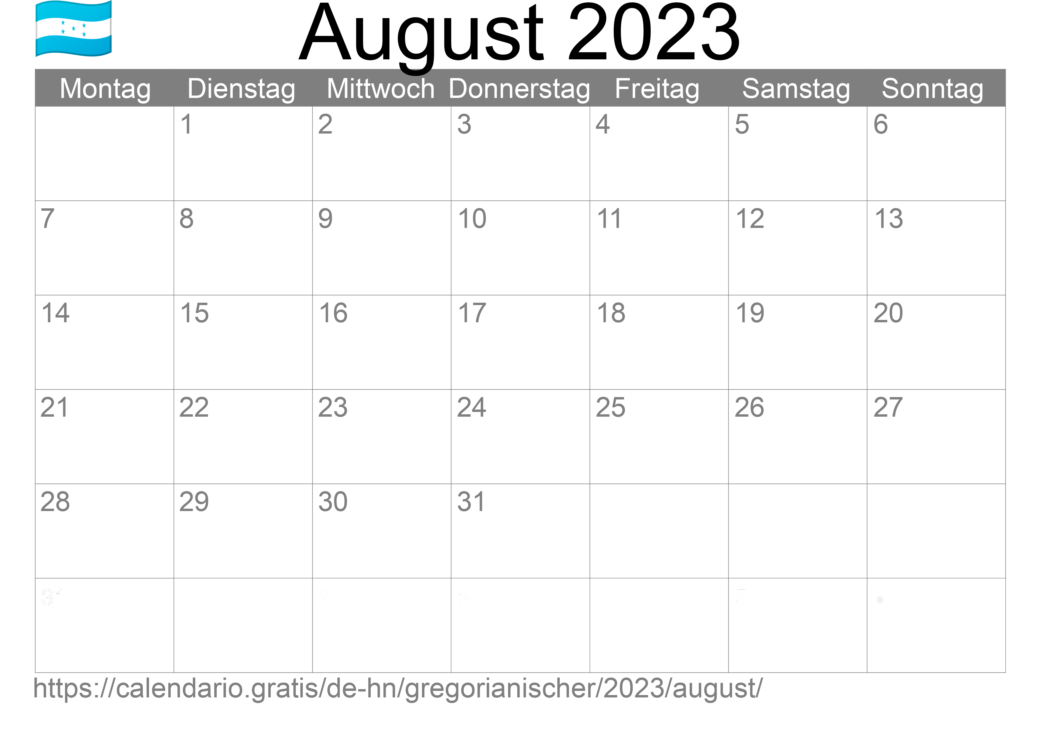 Kalender August 2023 zum Ausdrucken