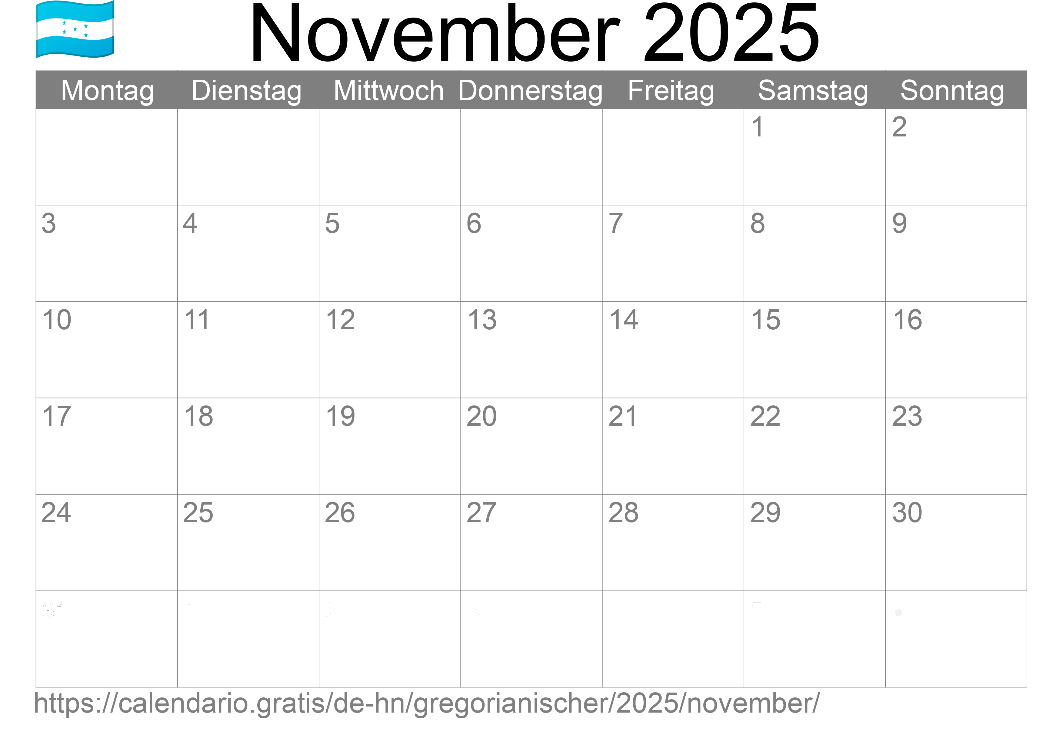 Kalender November 2025 zum Ausdrucken