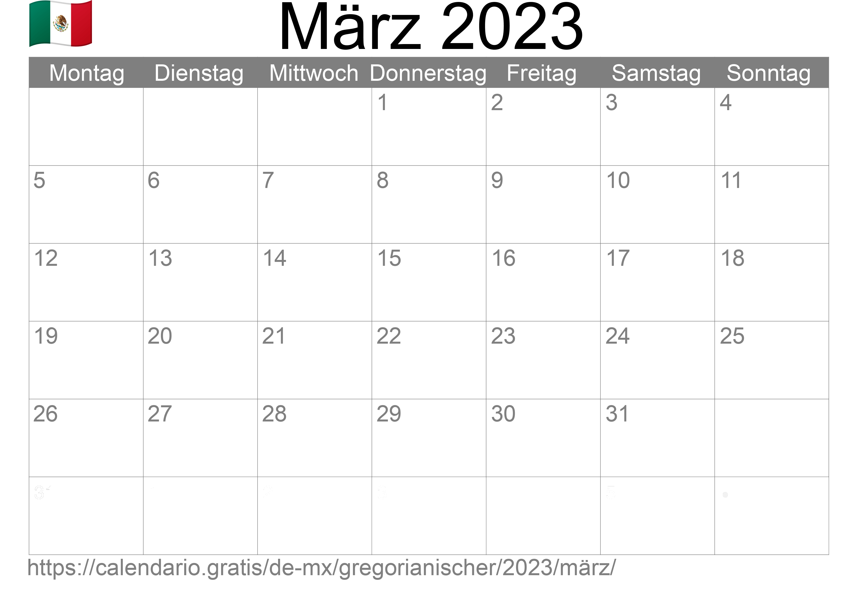 Kalender März 2023 zum Ausdrucken