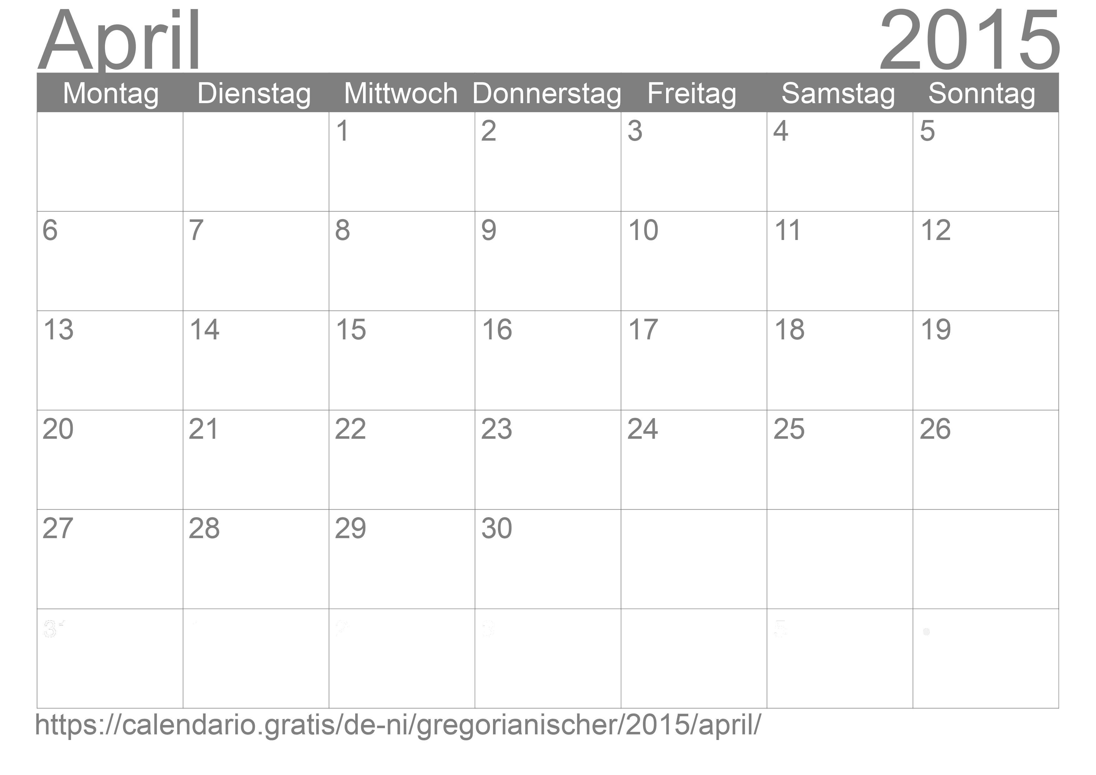 Kalender April 2015 zum Ausdrucken