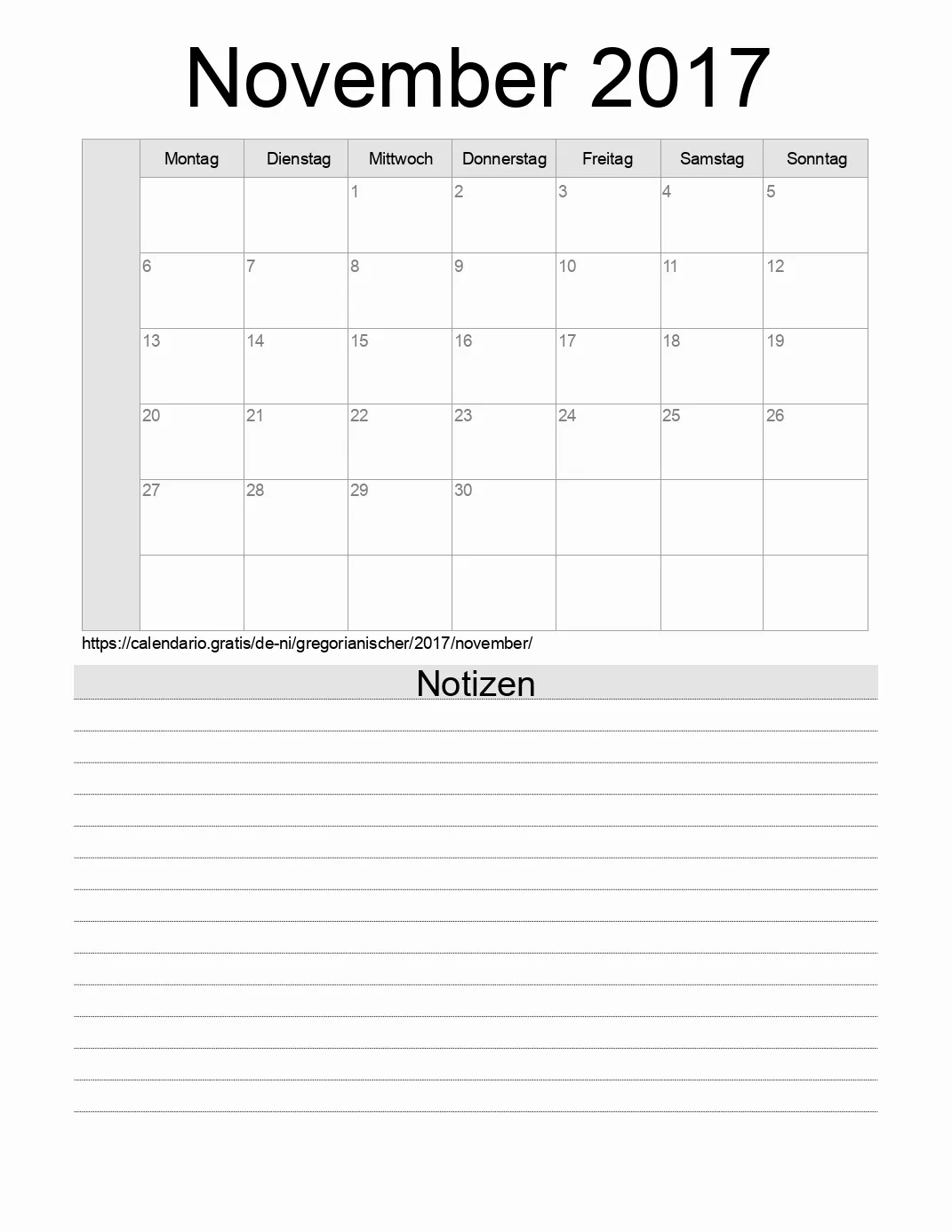 Kalender für November 2017 zum Drucken mit Notizen. (Nicaragua) Kalender für November 2017 zum Drucken mit Notizen. (Nicaragua)