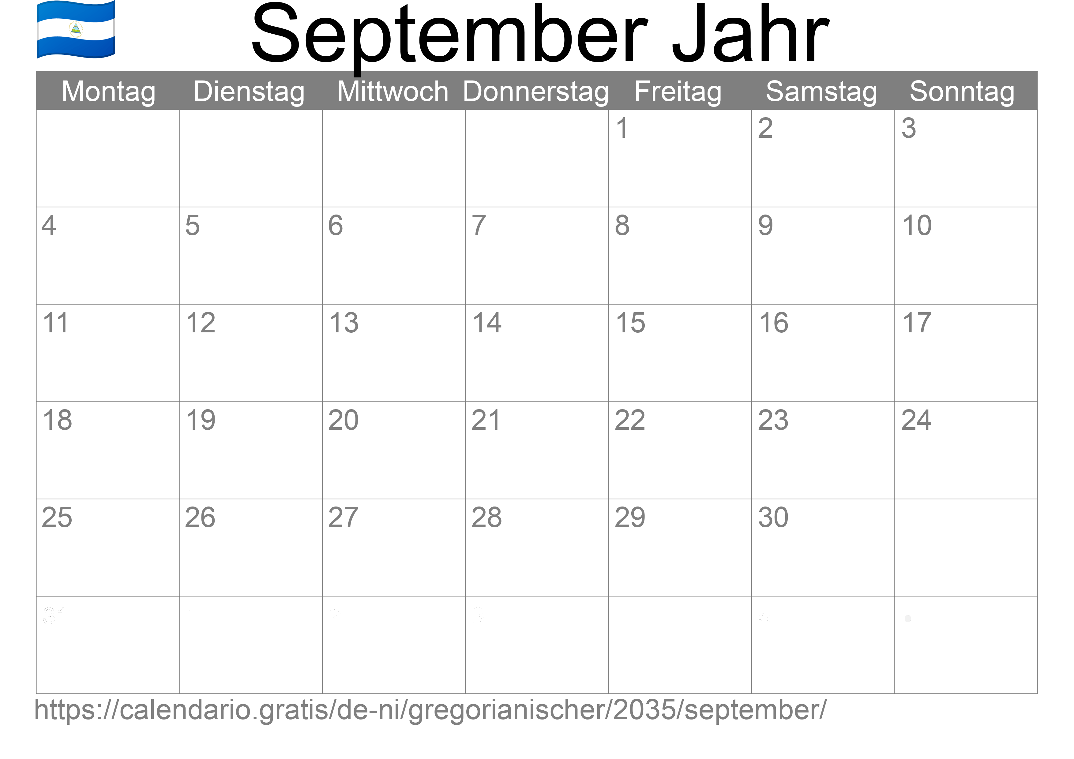 Kalender September 2035 zum Ausdrucken