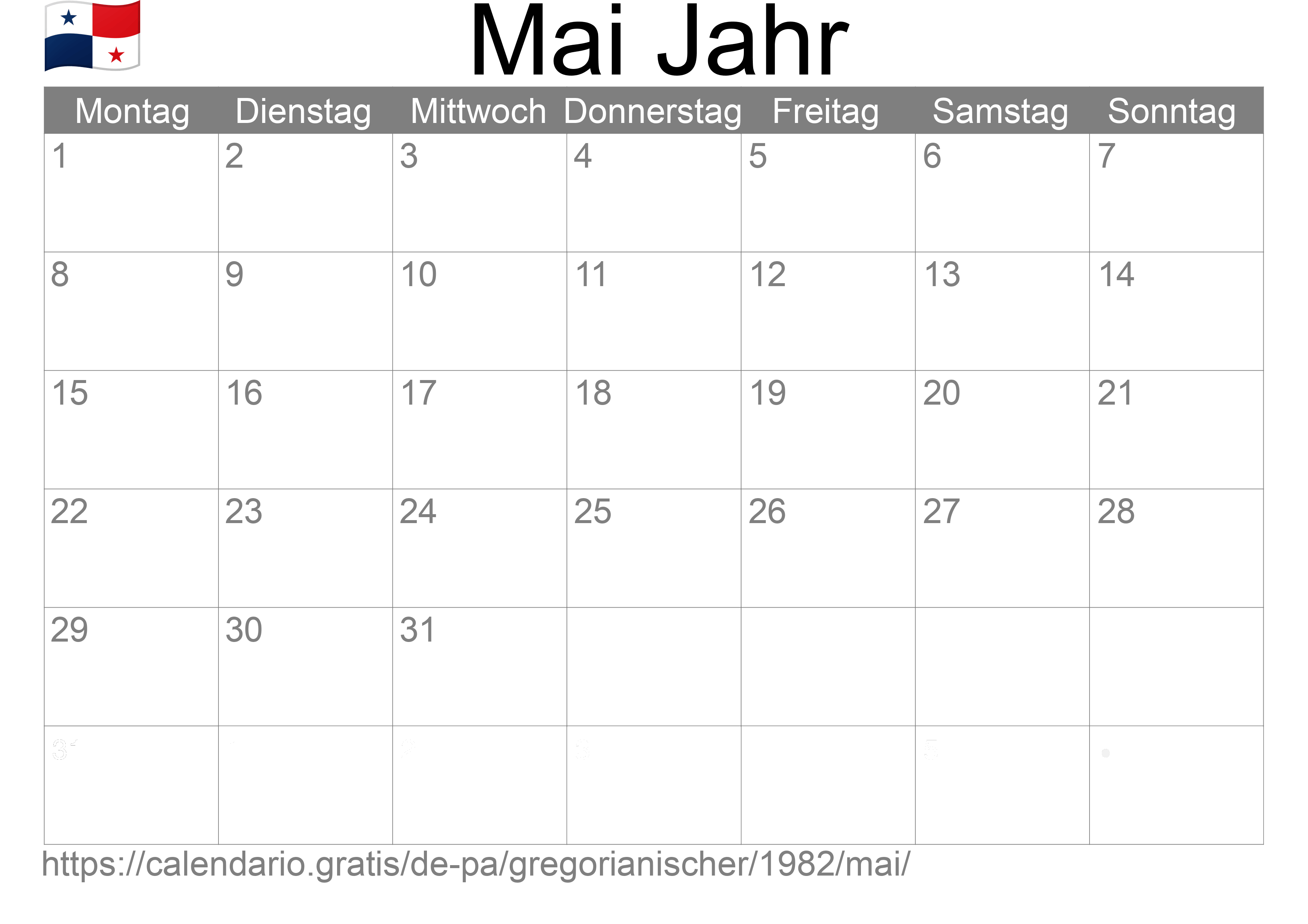 Kalender Mai 1982 zum Ausdrucken