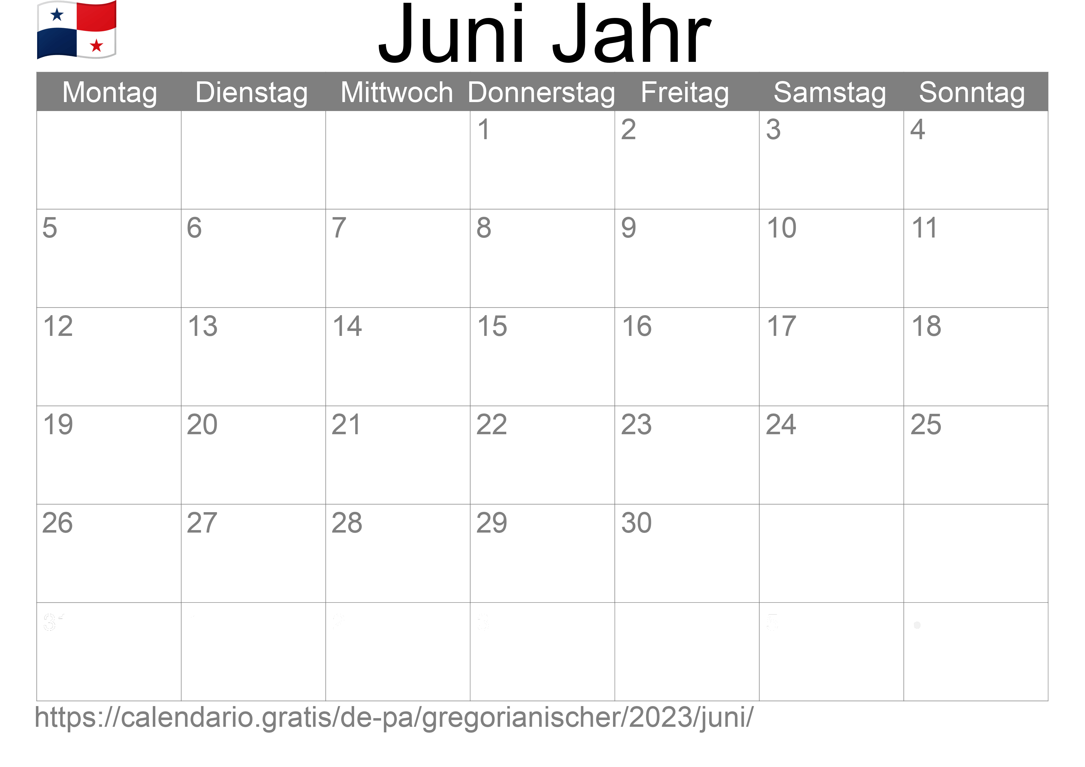 Kalender Juni 2023 zum Ausdrucken