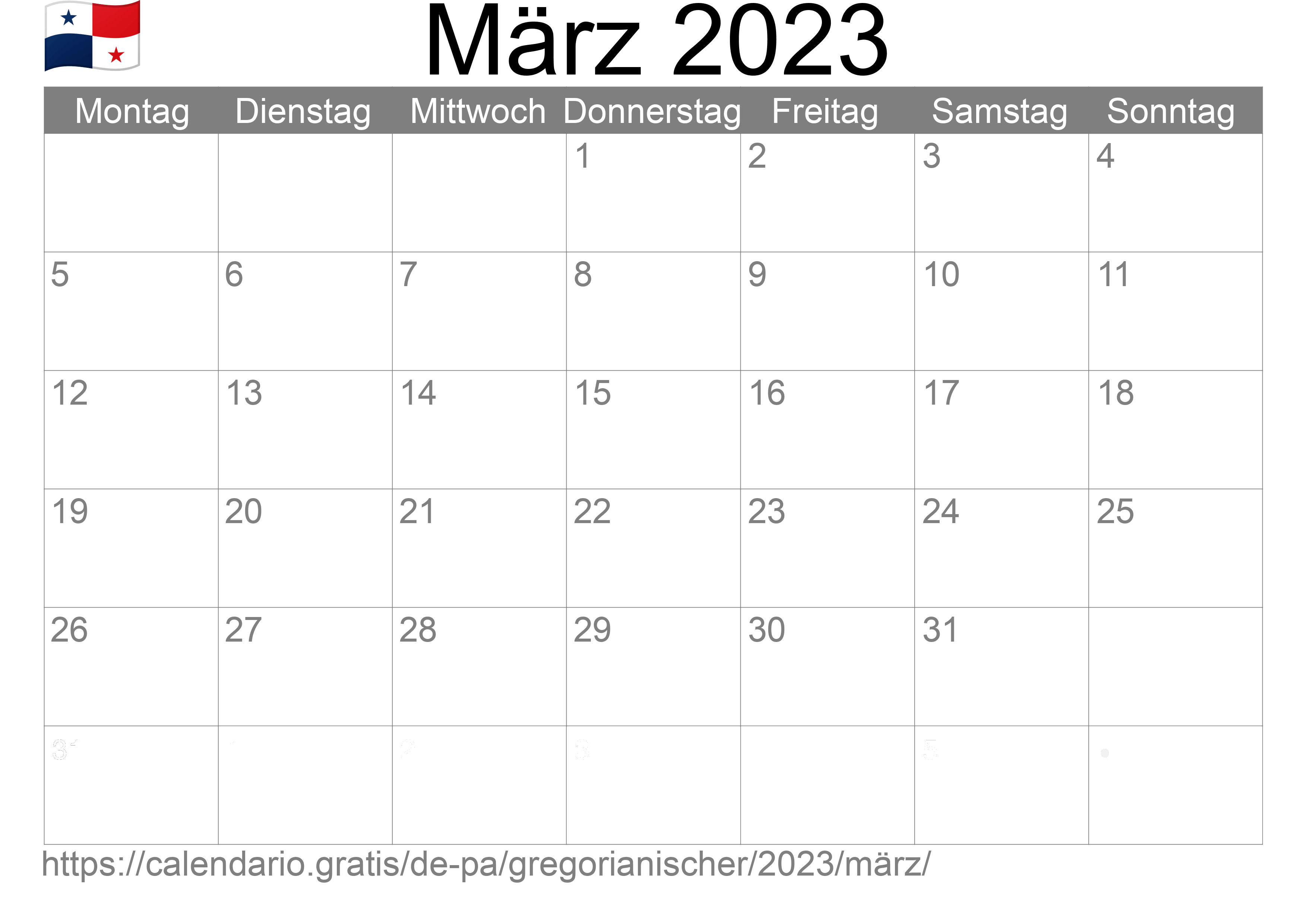 Kalender März 2023 zum Ausdrucken