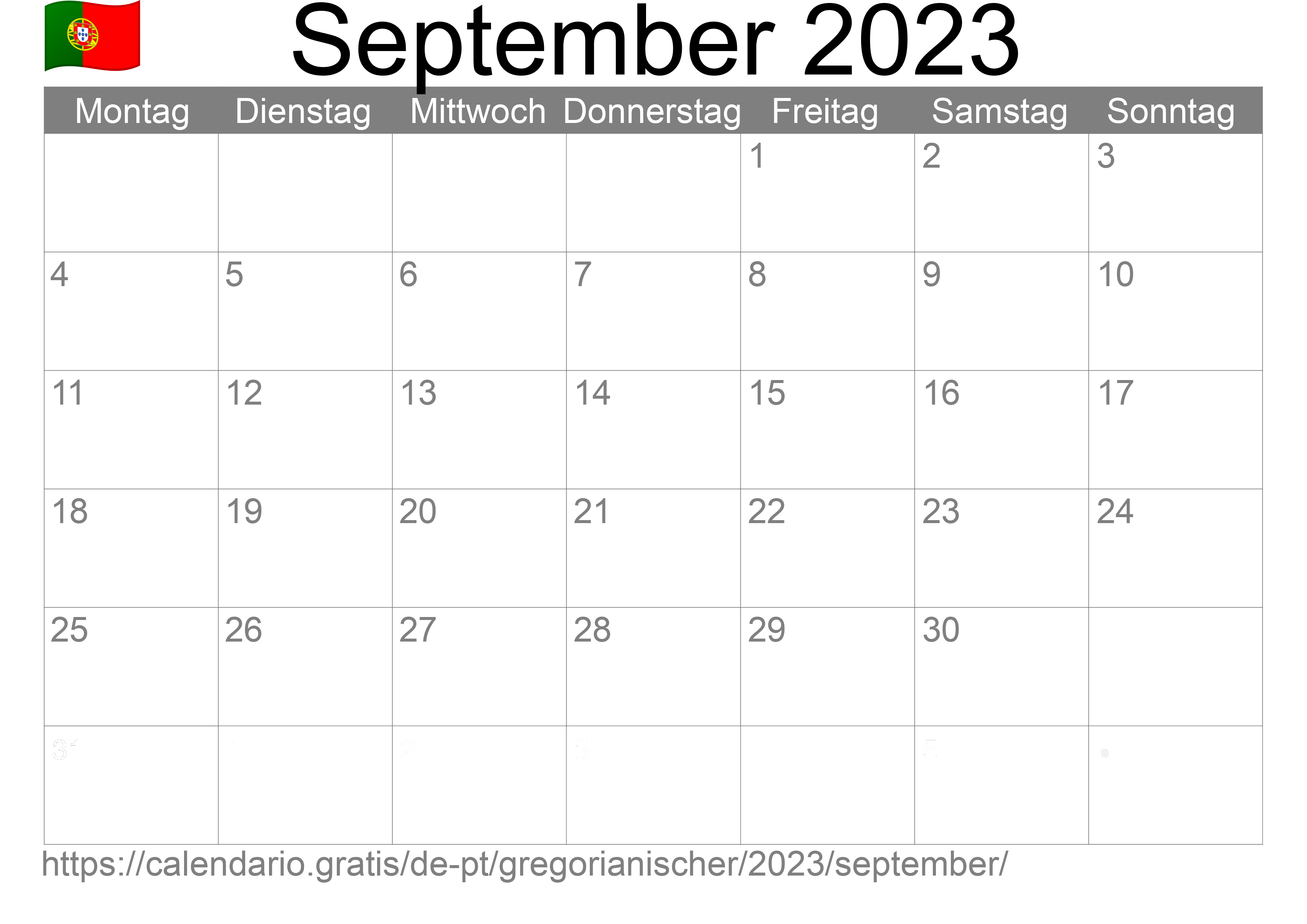 Kalender September 2023 zum Ausdrucken