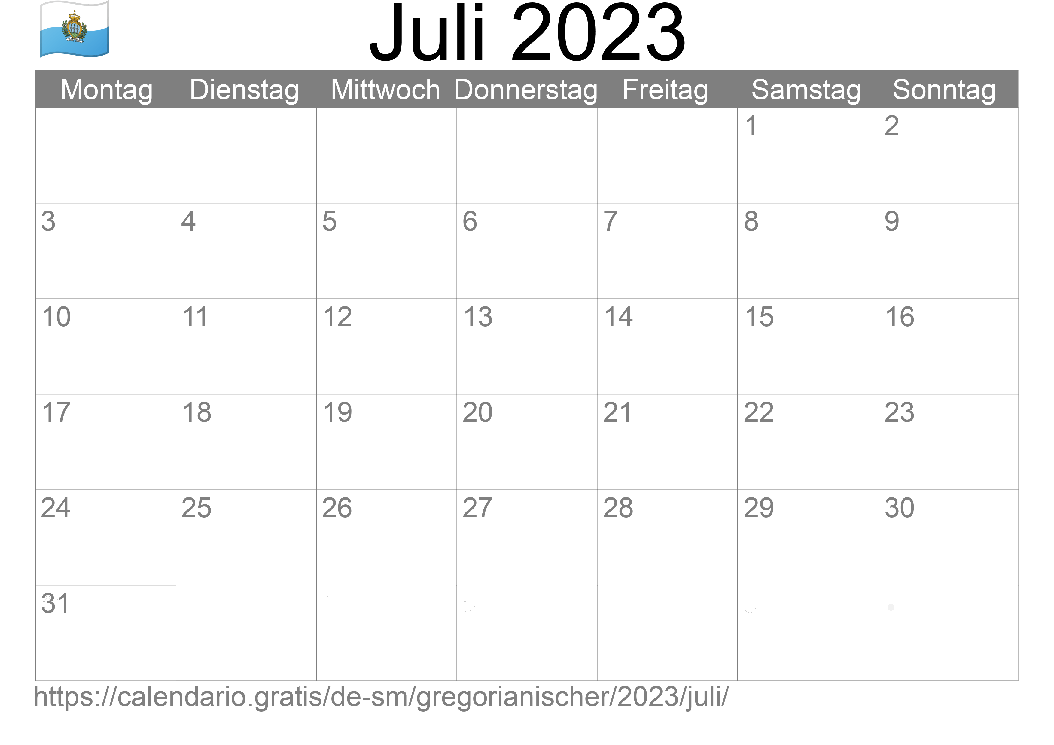 Kalender Juli 2023 zum Ausdrucken