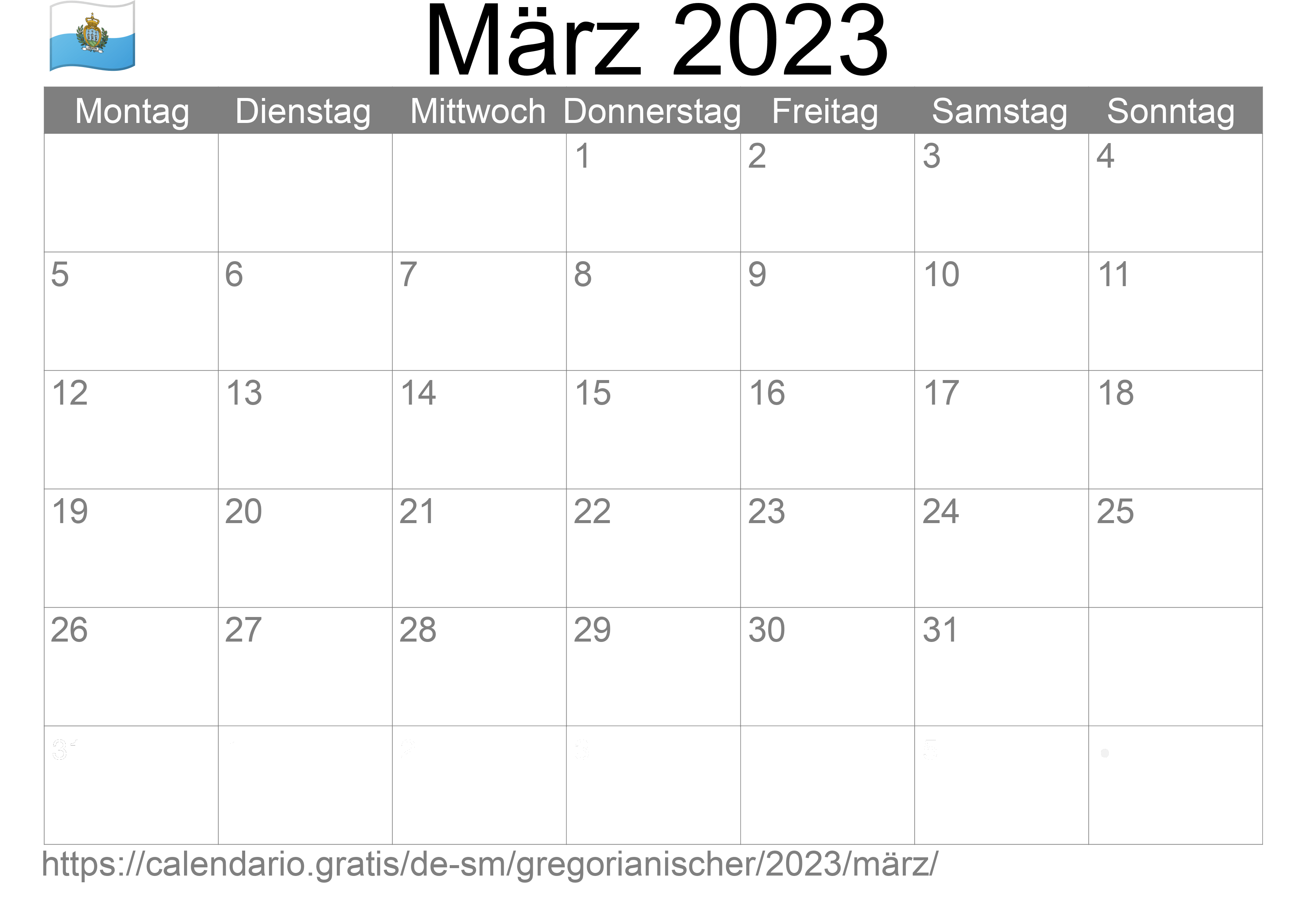 Kalender März 2023 zum Ausdrucken