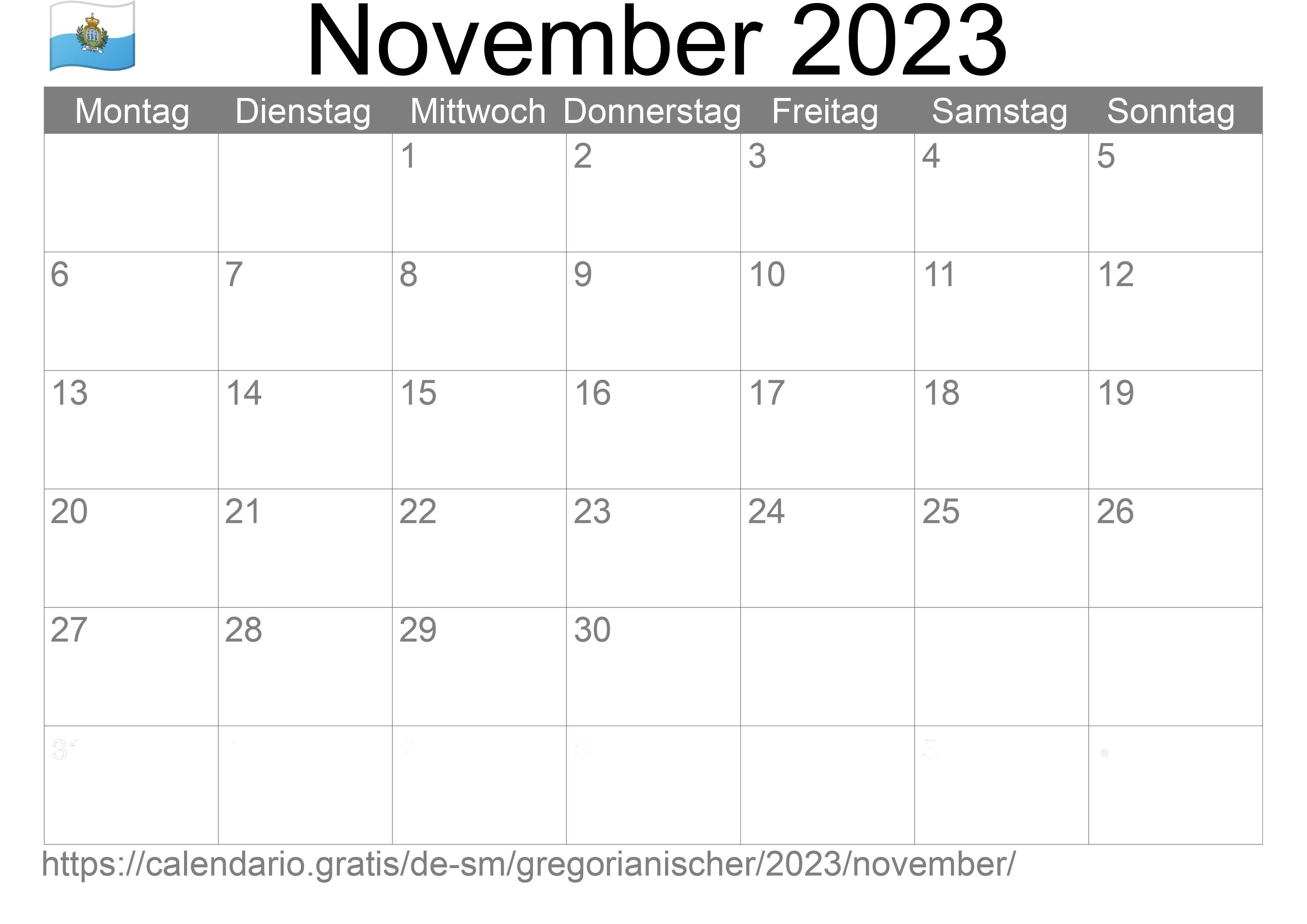 Kalender November 2023 zum Ausdrucken