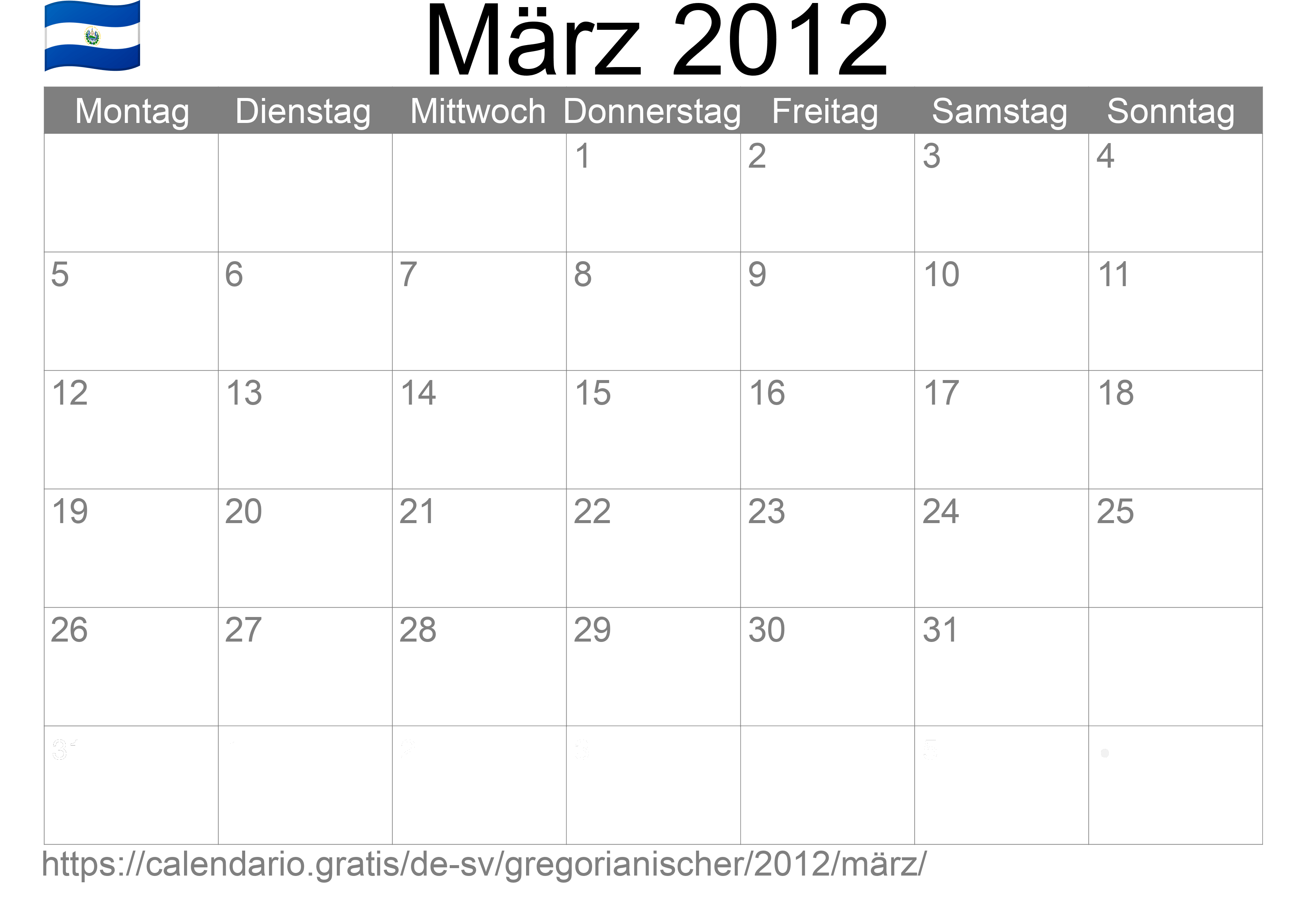 Kalender März 2012 zum Ausdrucken