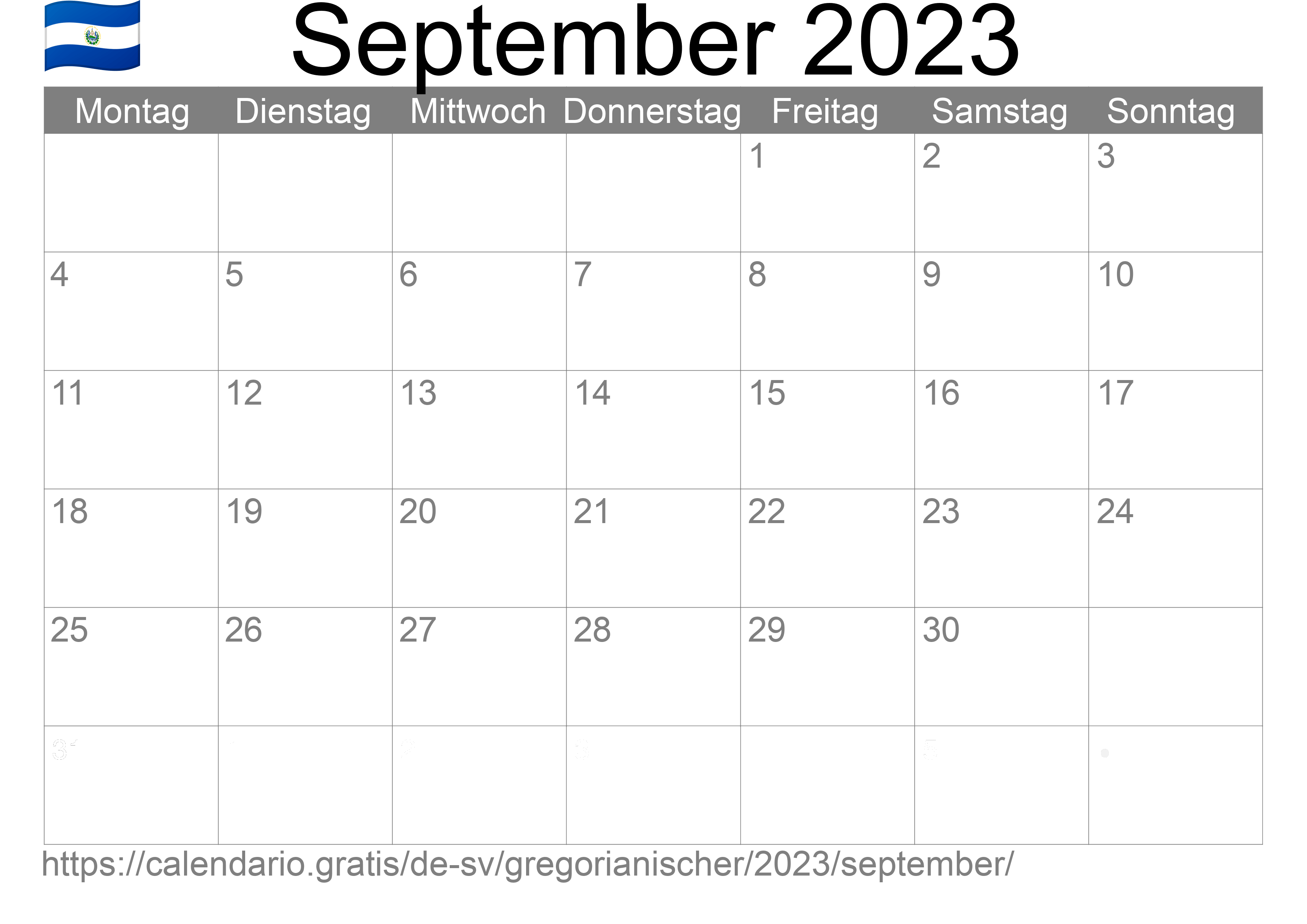 Kalender September 2023 zum Ausdrucken