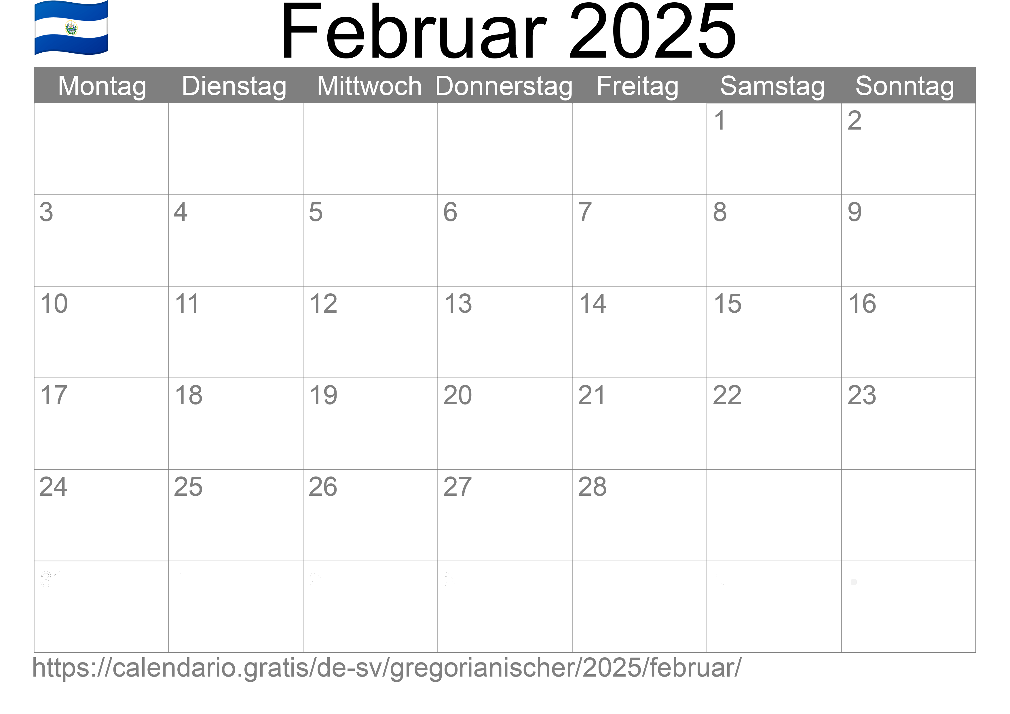 Kalender Februar 2025 zum Ausdrucken