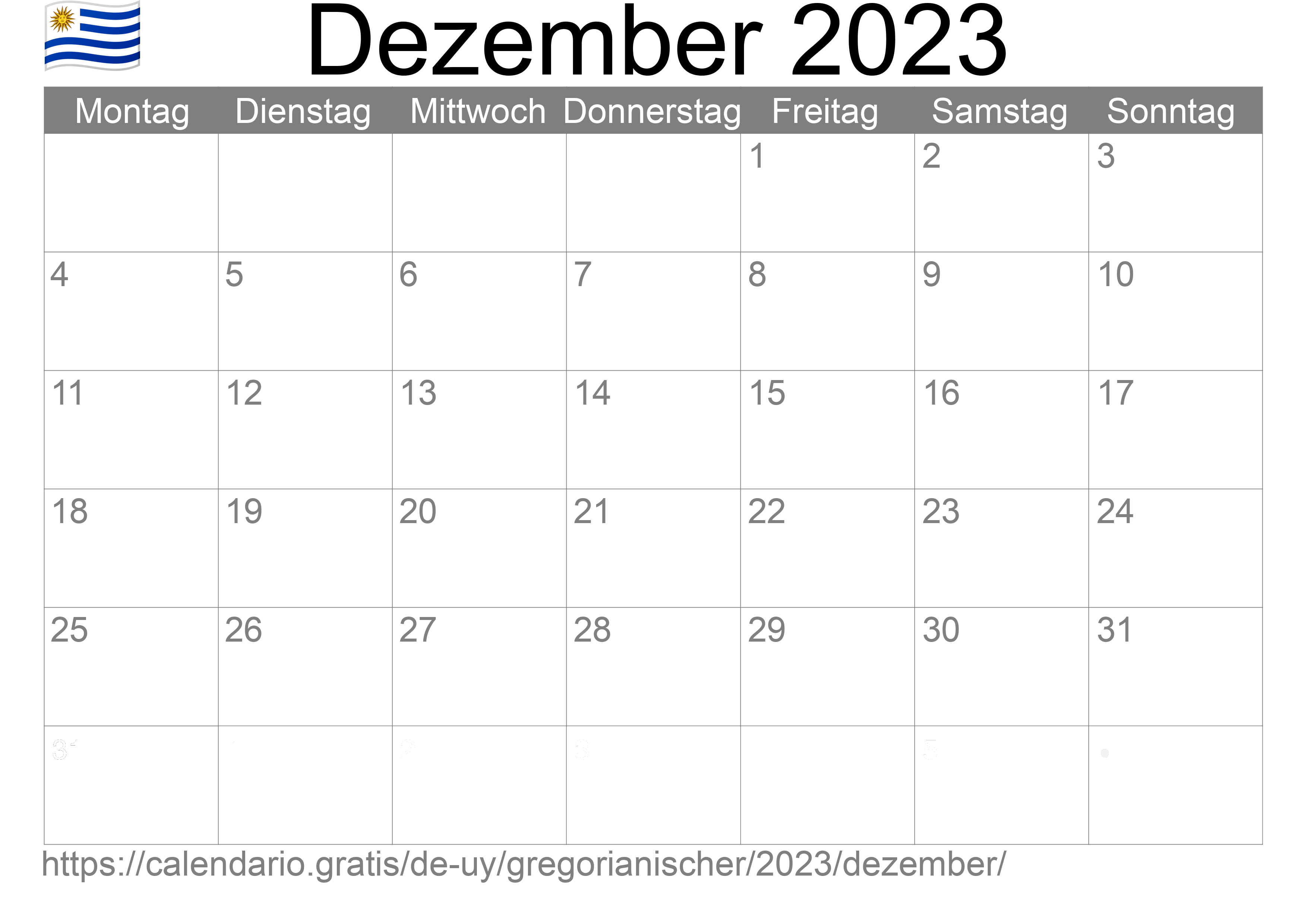 Kalender Dezember 2023 zum Ausdrucken