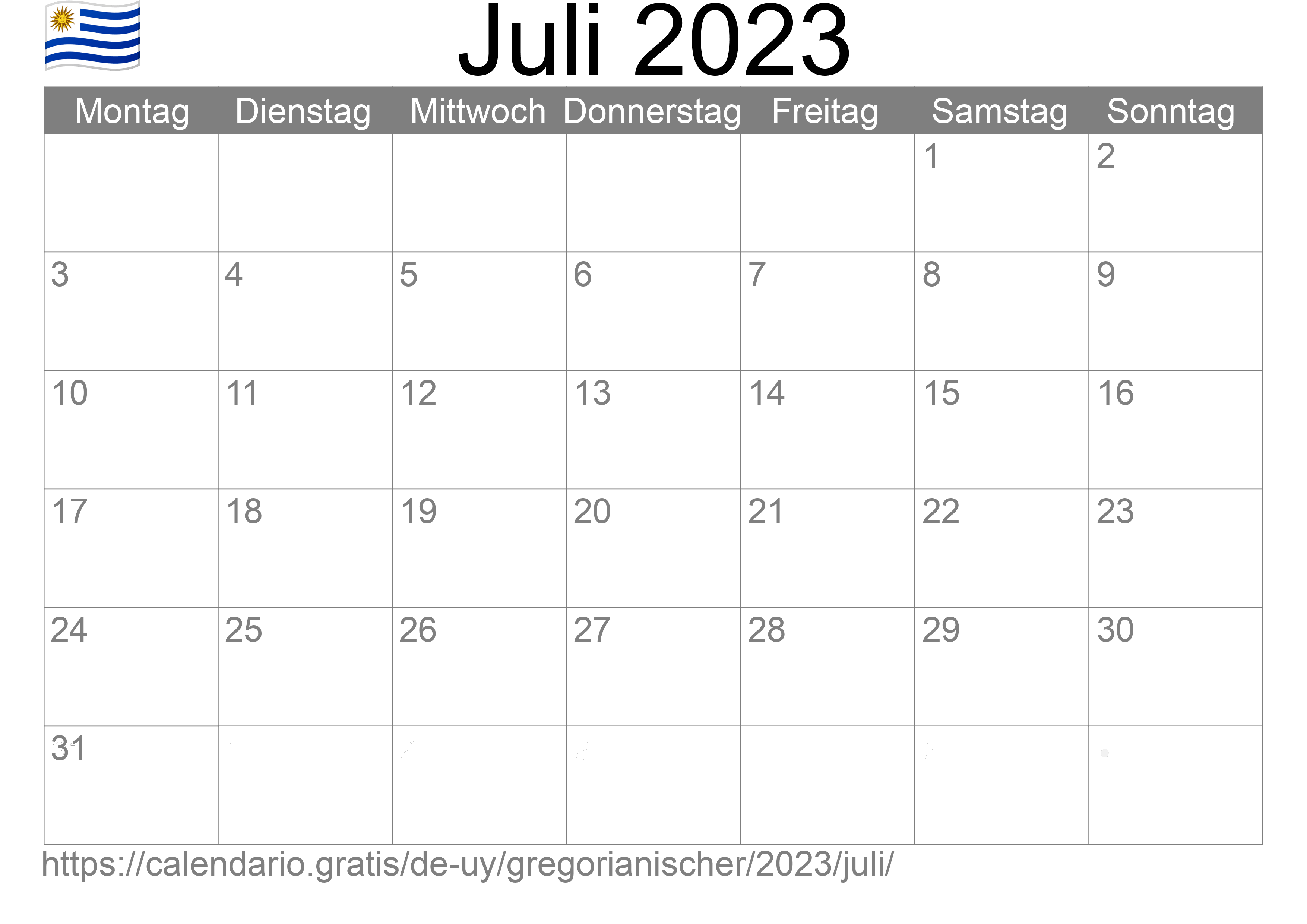 Kalender Juli 2023 zum Ausdrucken