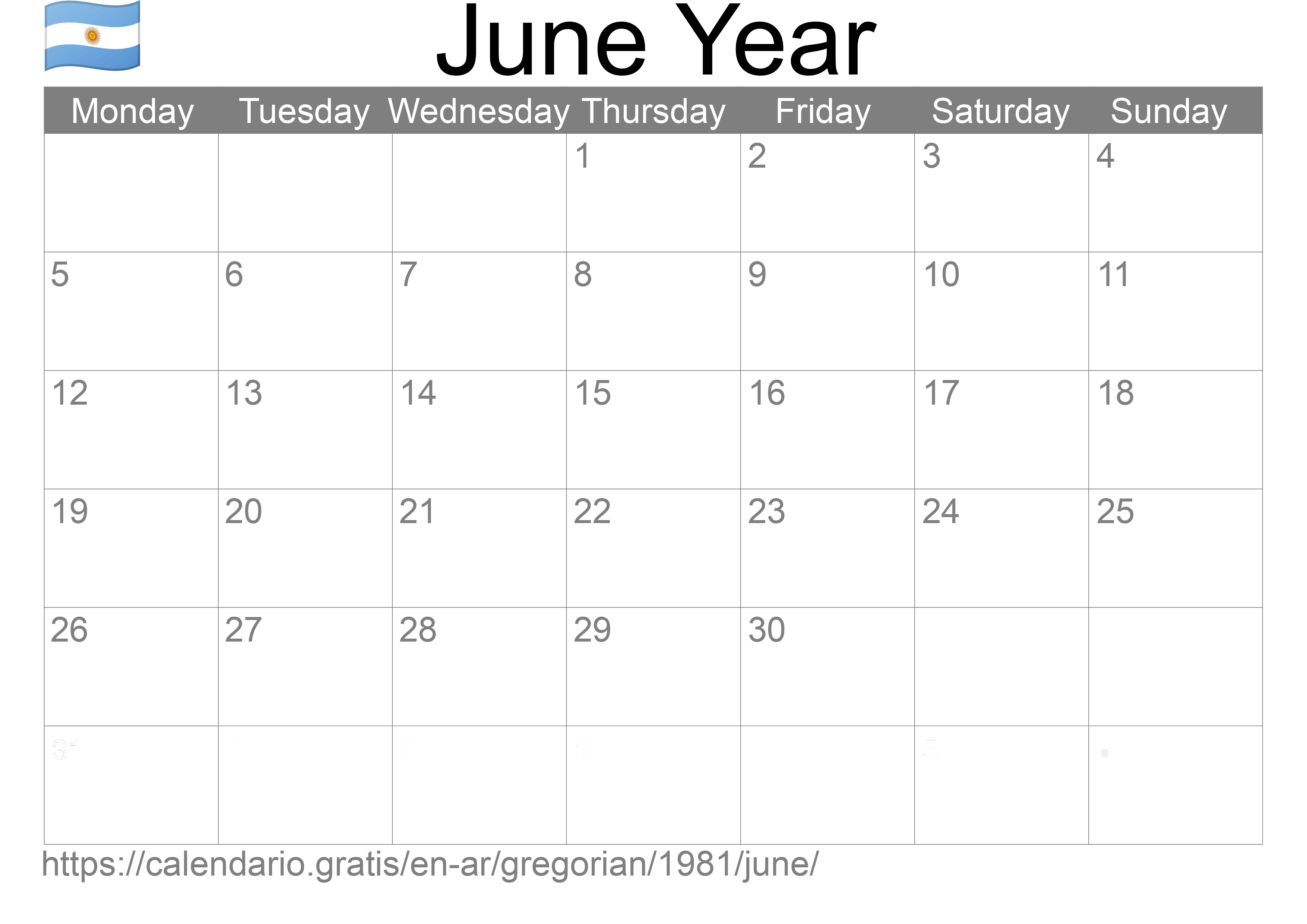 Calendar June 1981 to print