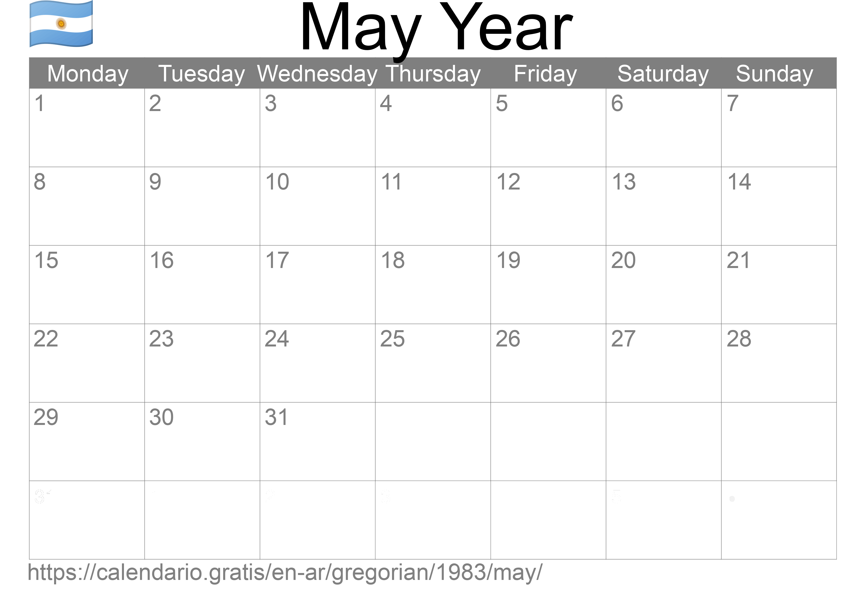 Calendar May 1983 to print