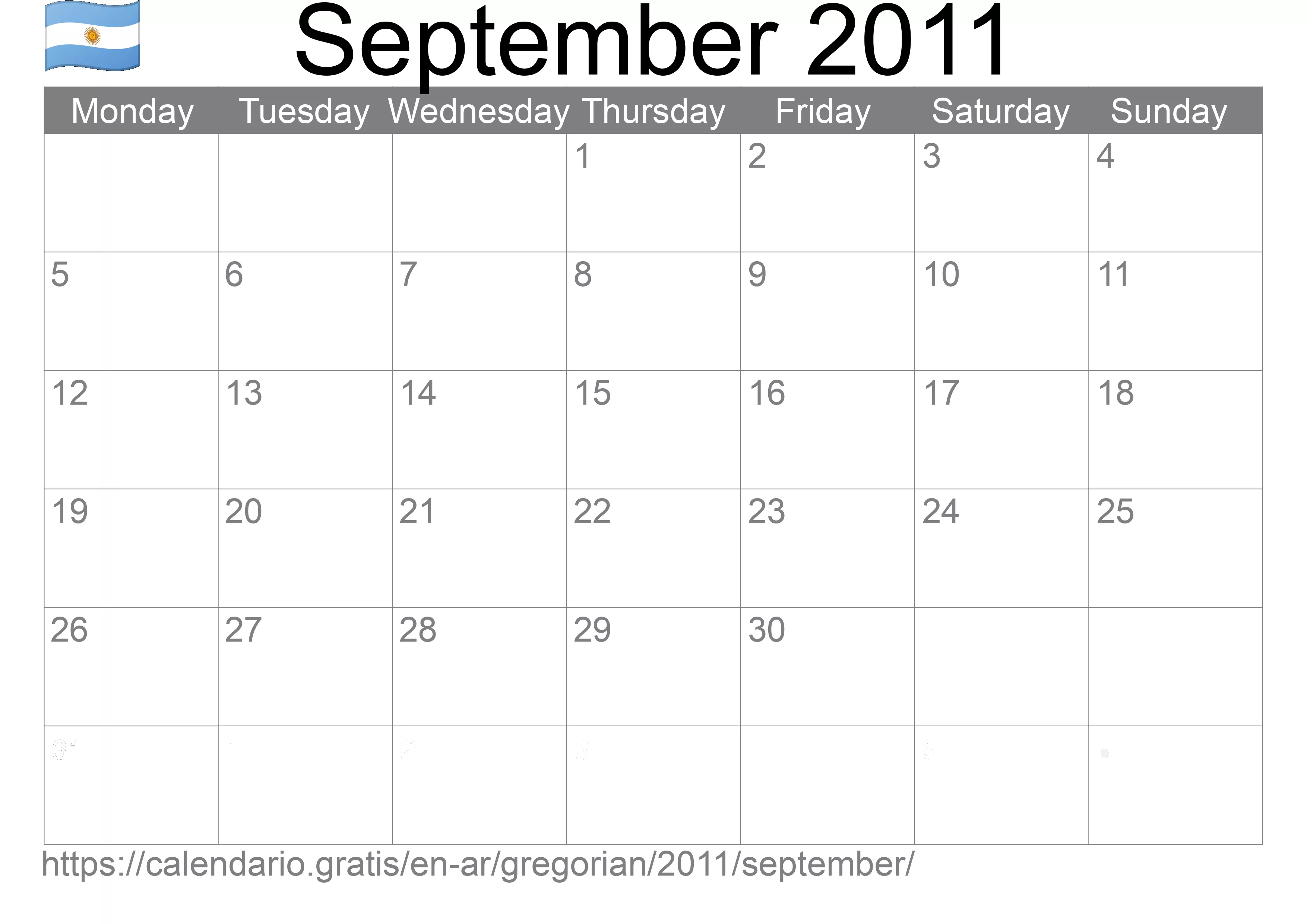 Calendar September 2011 to print (Argentina)