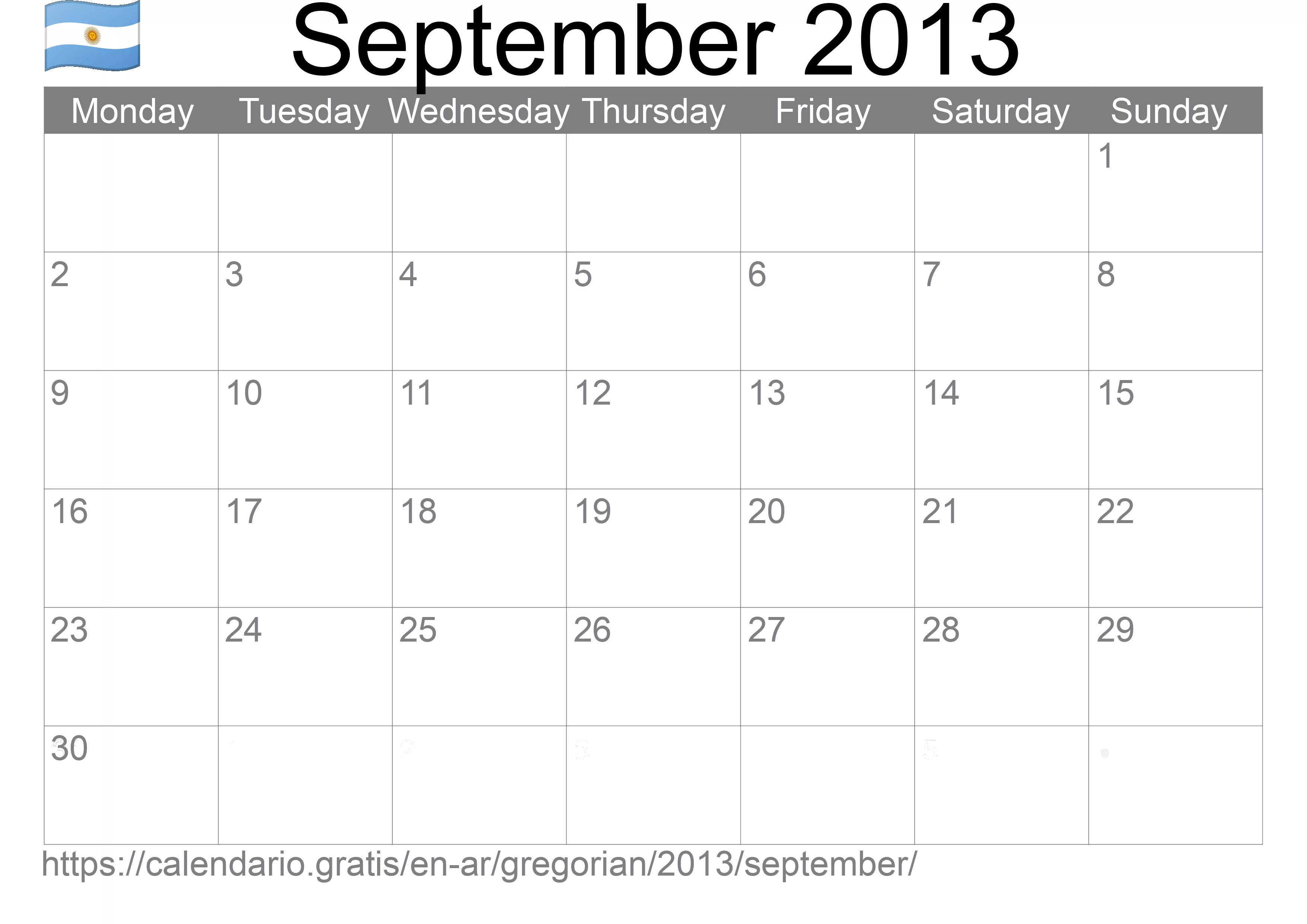Calendar September 2013 to print (Argentina)