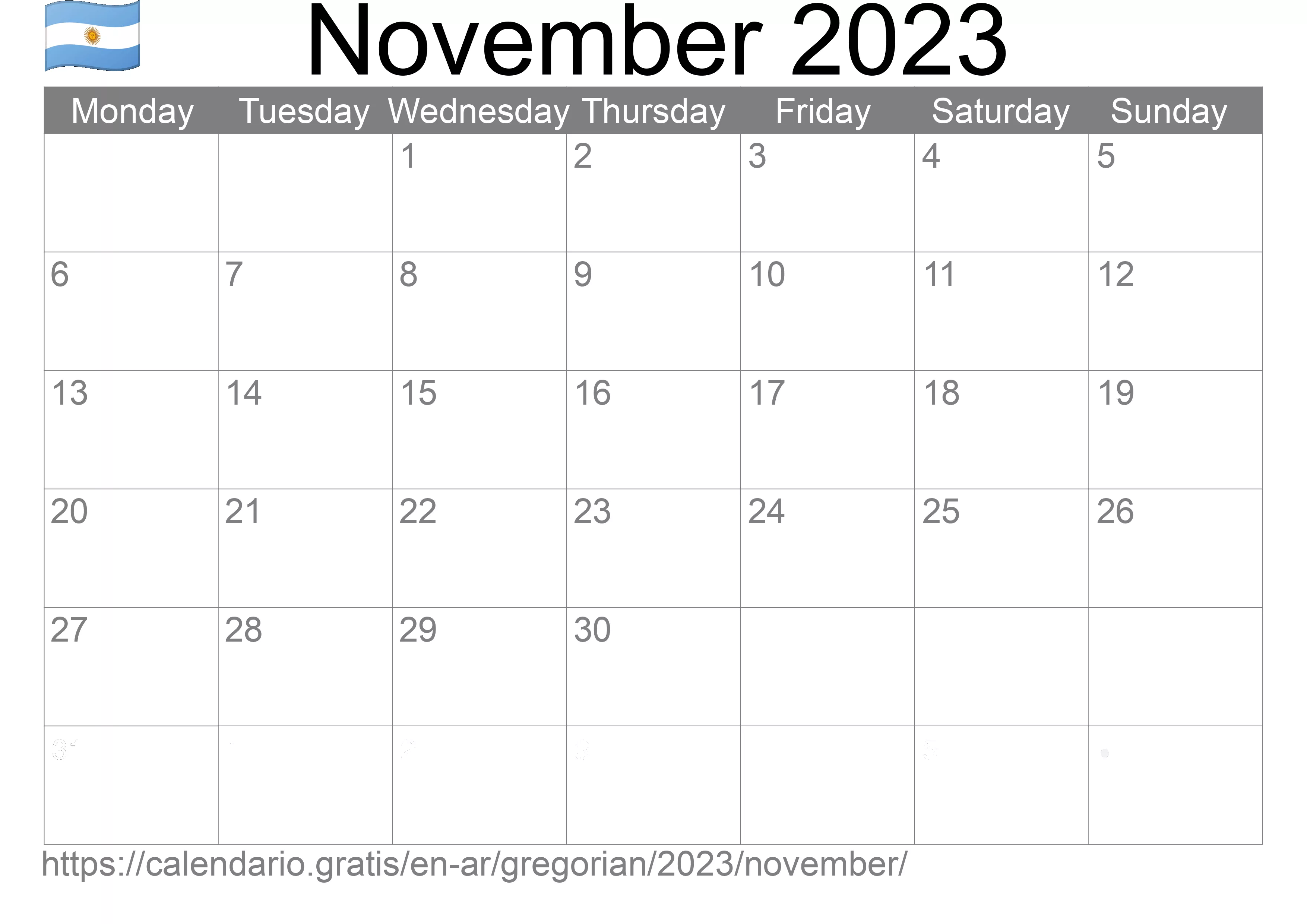 Calendar November 2023 to print (Argentina) Calendar November 2023 to print (Argentina)