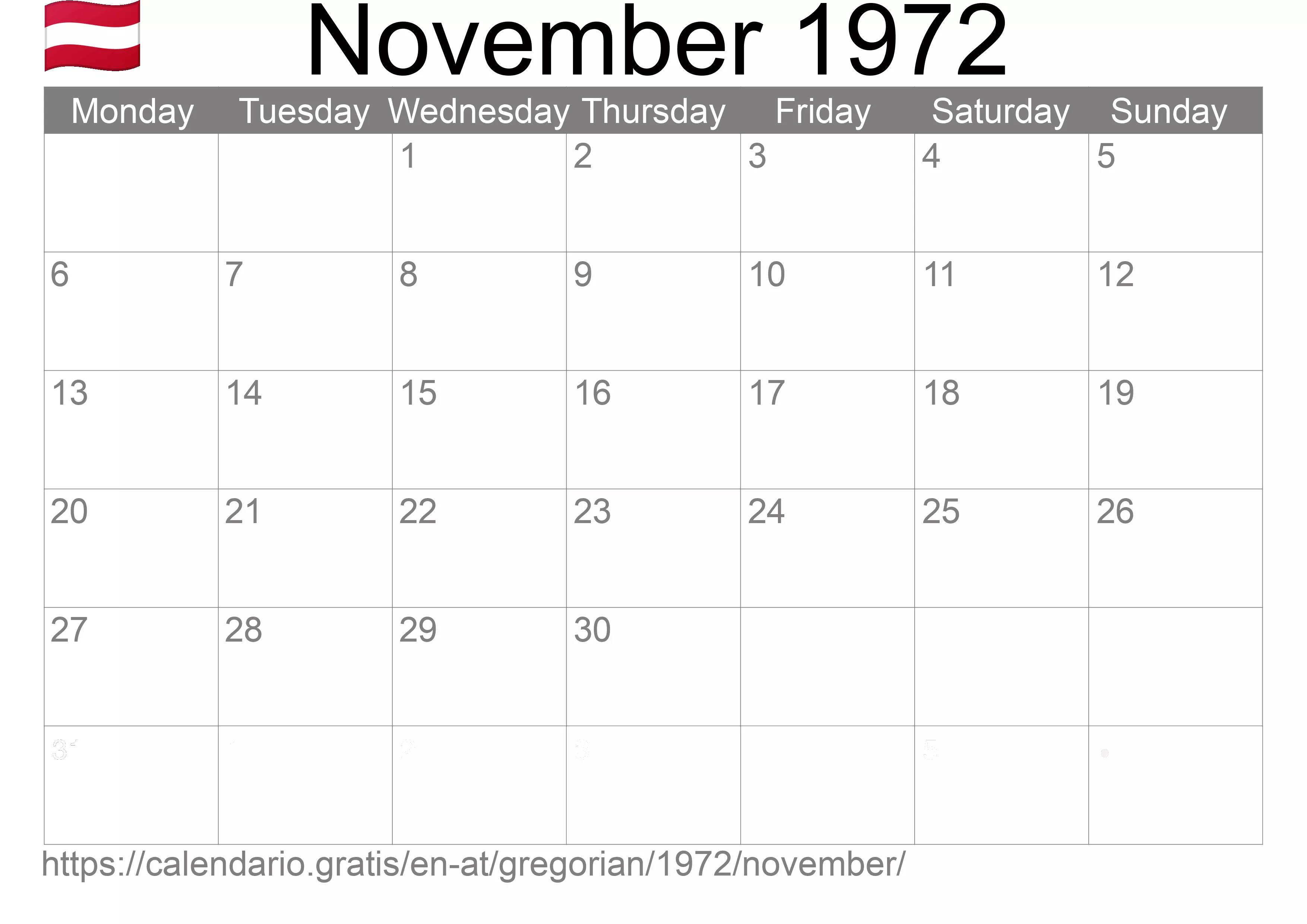 Calendar November 1972 to print (Austria)