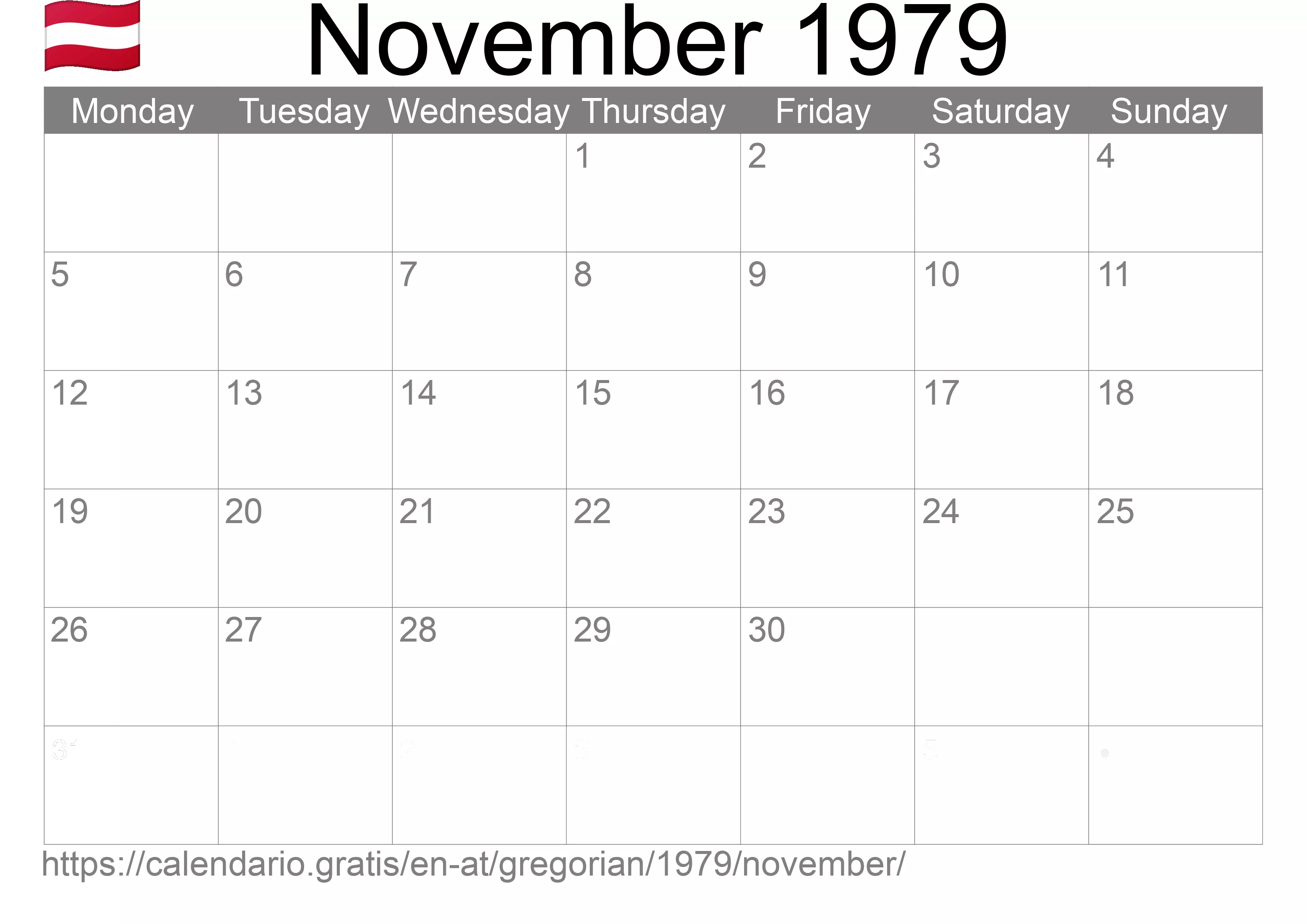Calendar November 1979 to print (Austria)