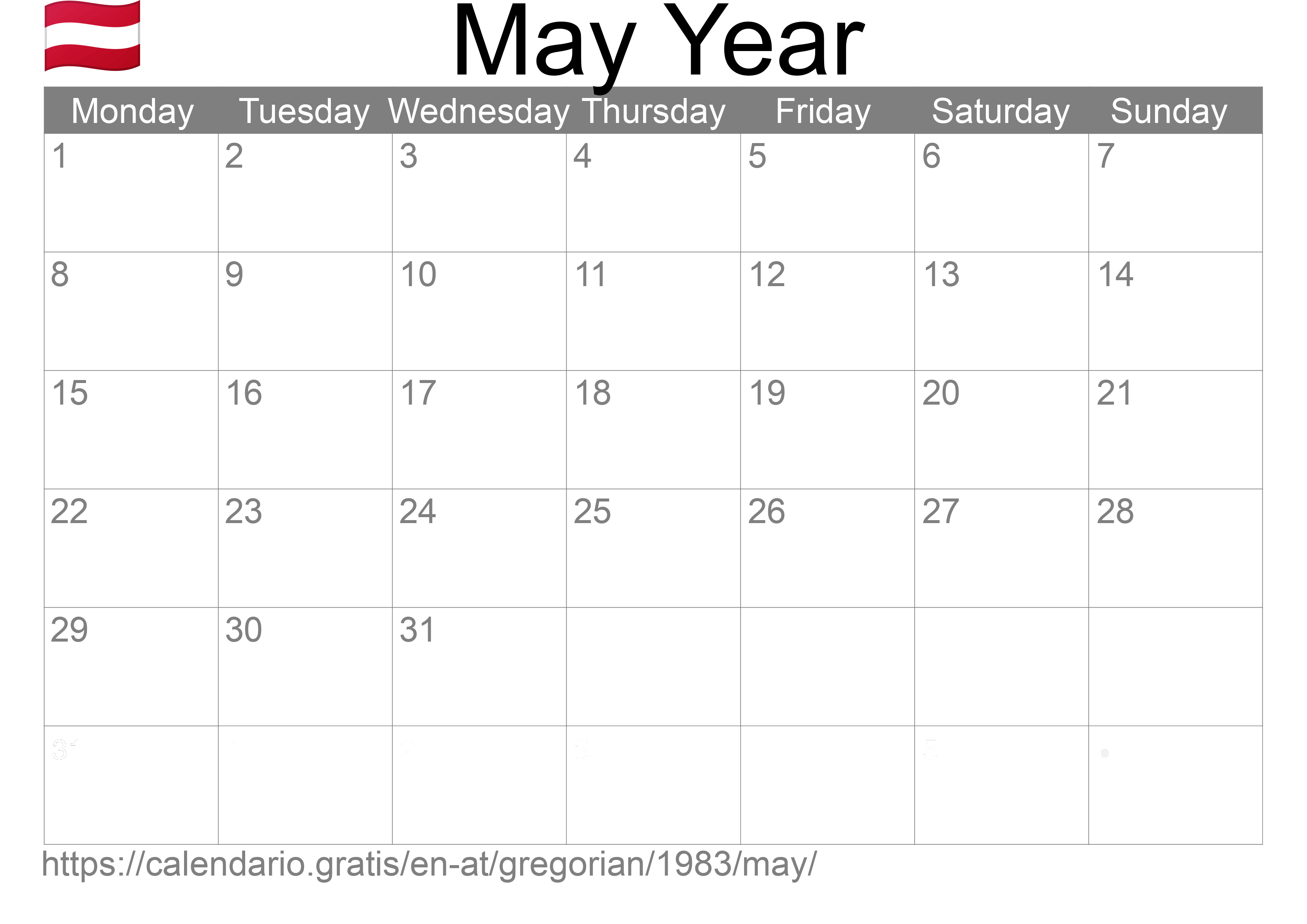 Calendar May 1983 to print