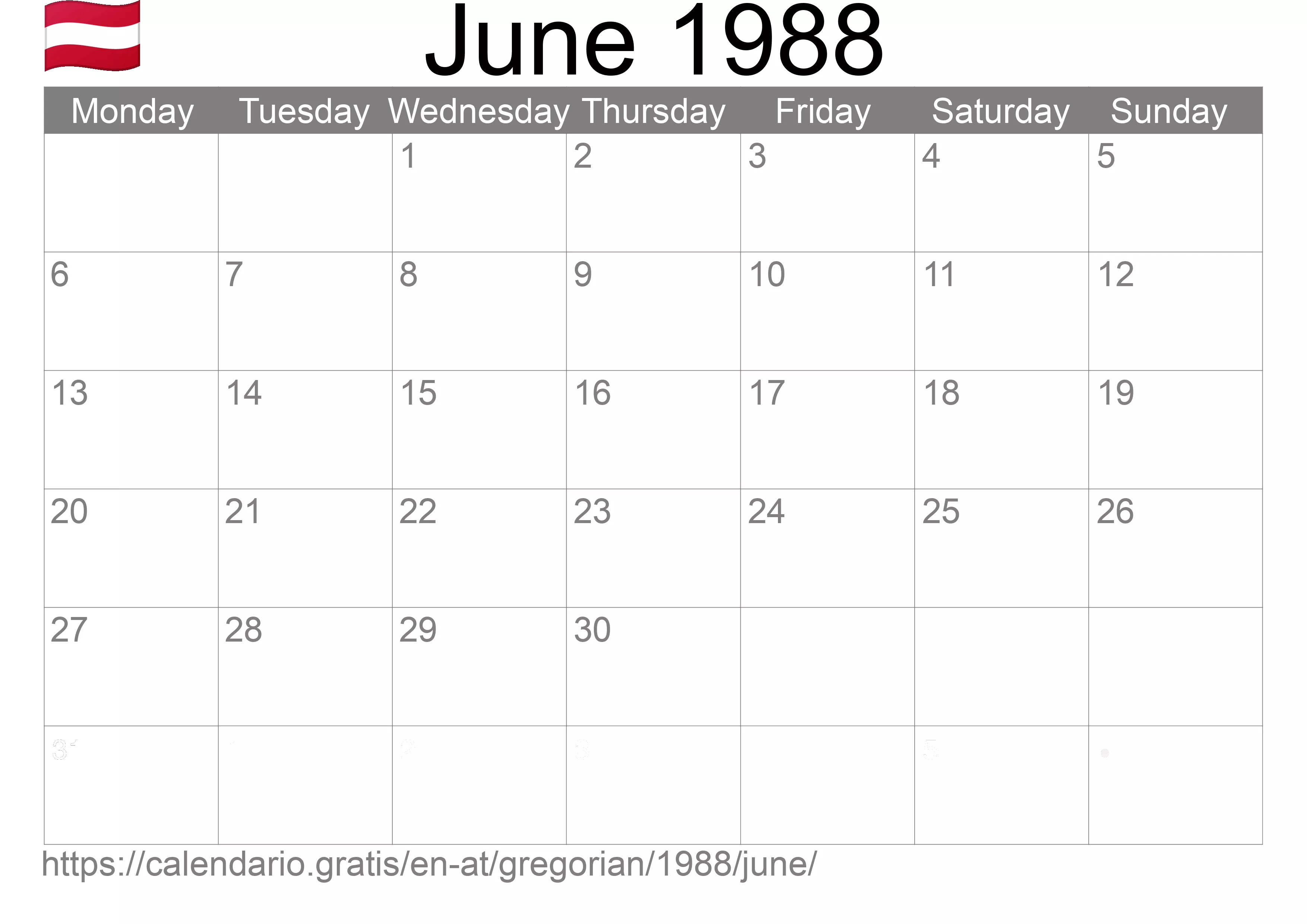 Calendar June 1988 to print (Austria) Calendar June 1988 to print (Austria)