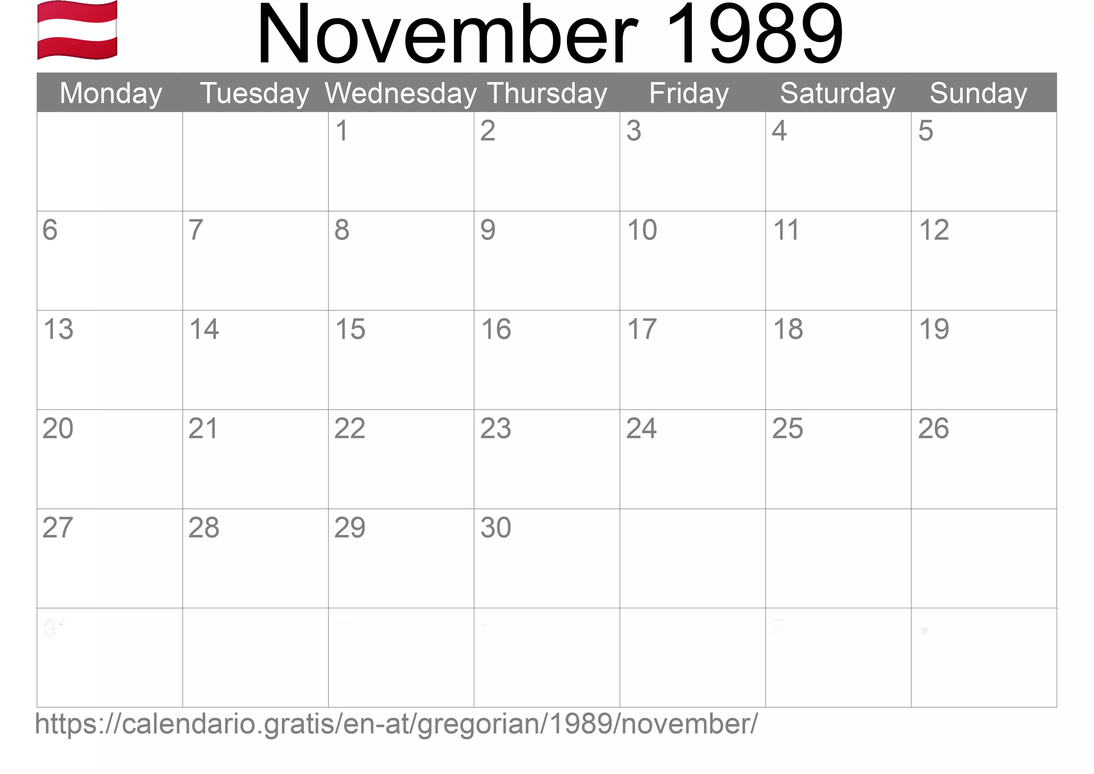 Calendar November 1989 to print (Austria)
