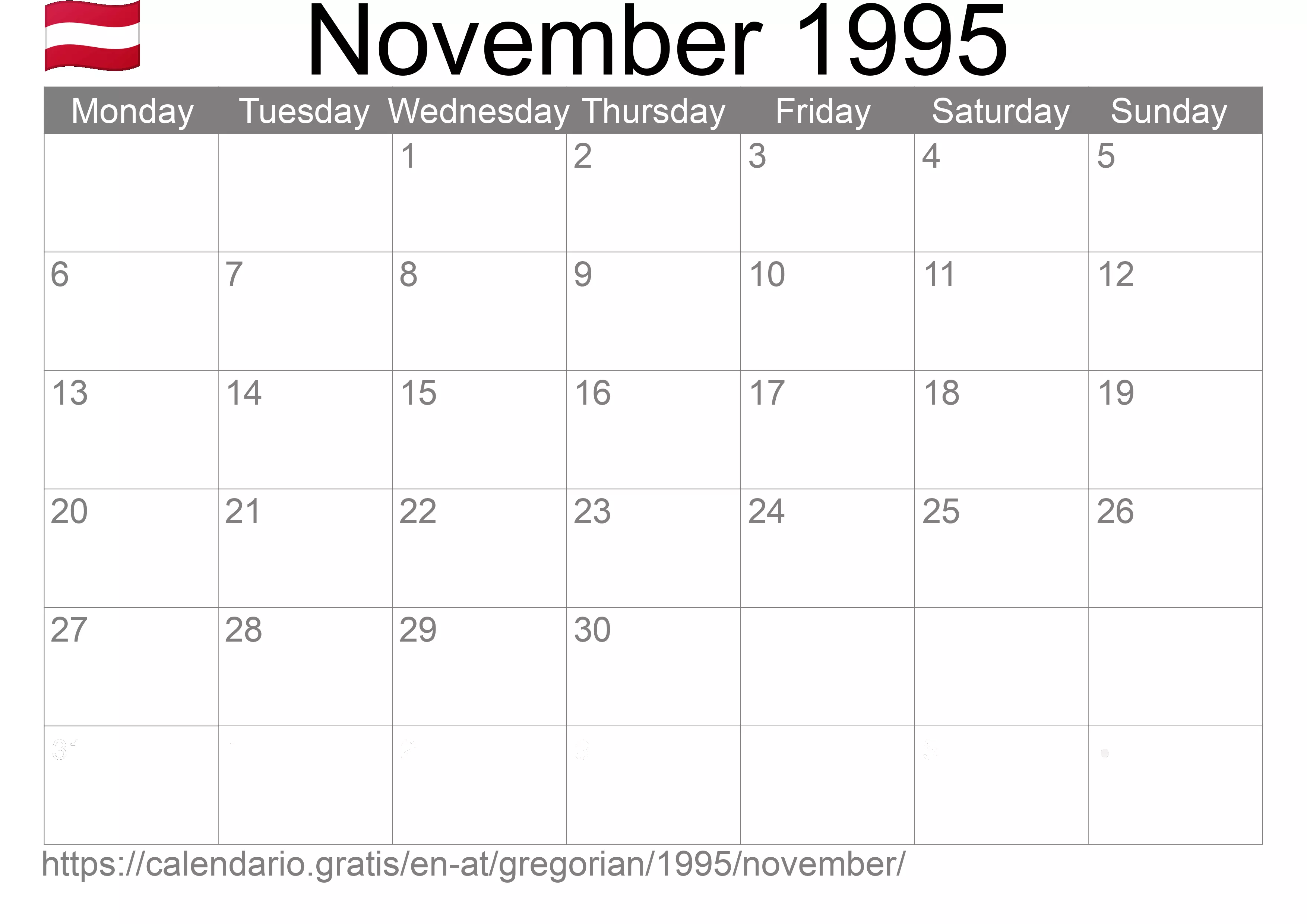 Calendar November 1995 to print (Austria)