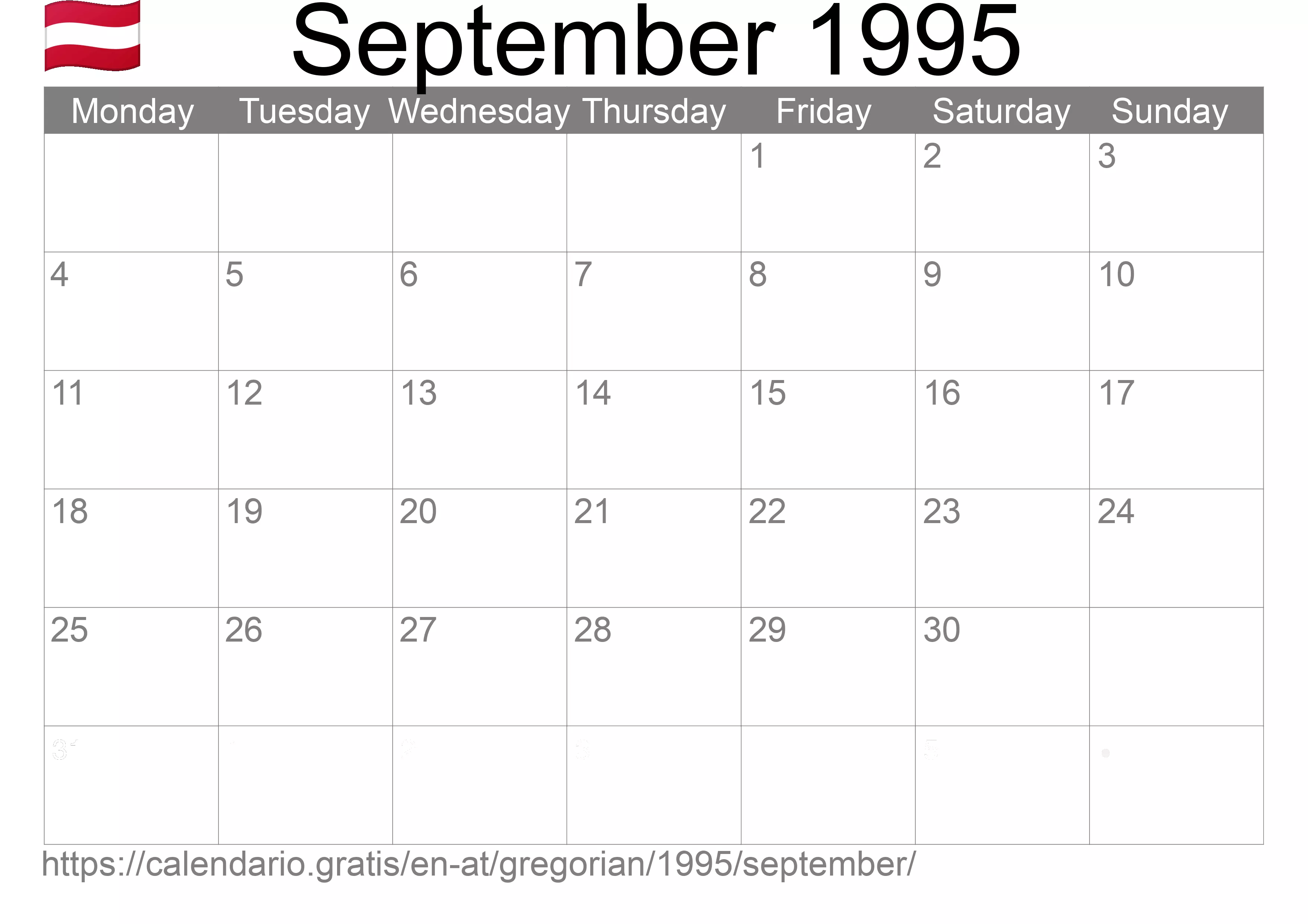 Calendar September 1995 to print (Austria)