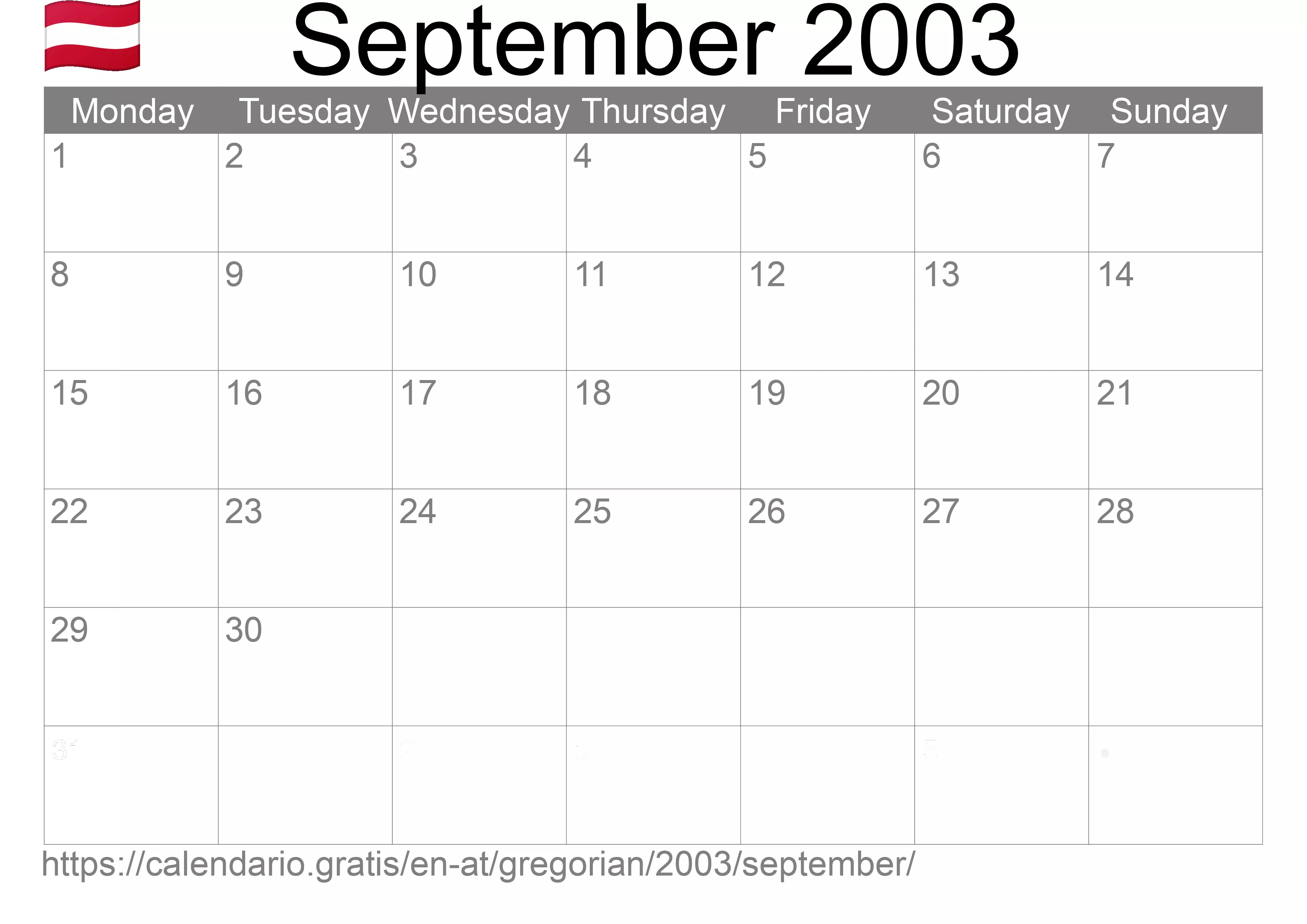 Calendar September 2003 to print (Austria)