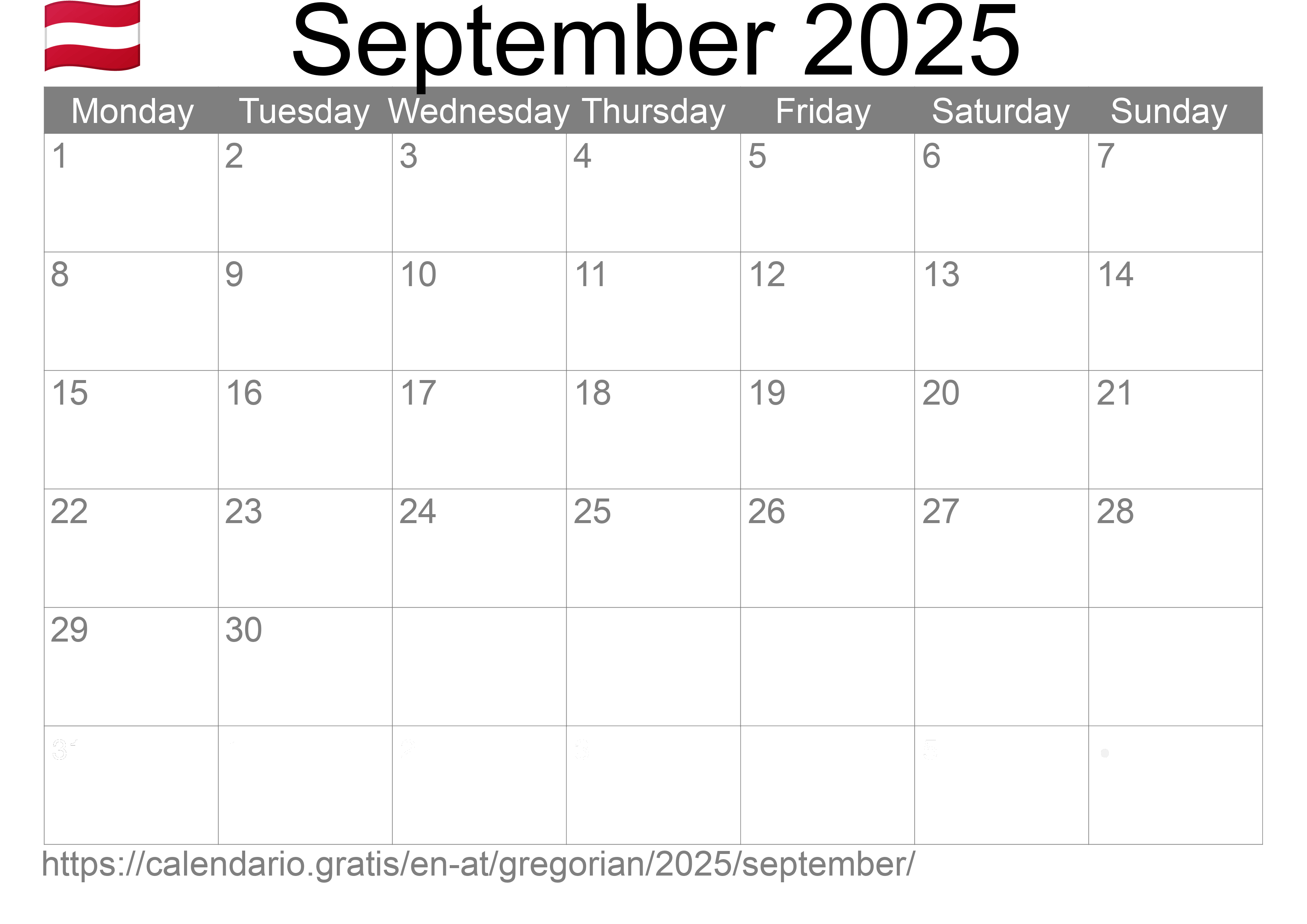 Calendar September 2025 to print