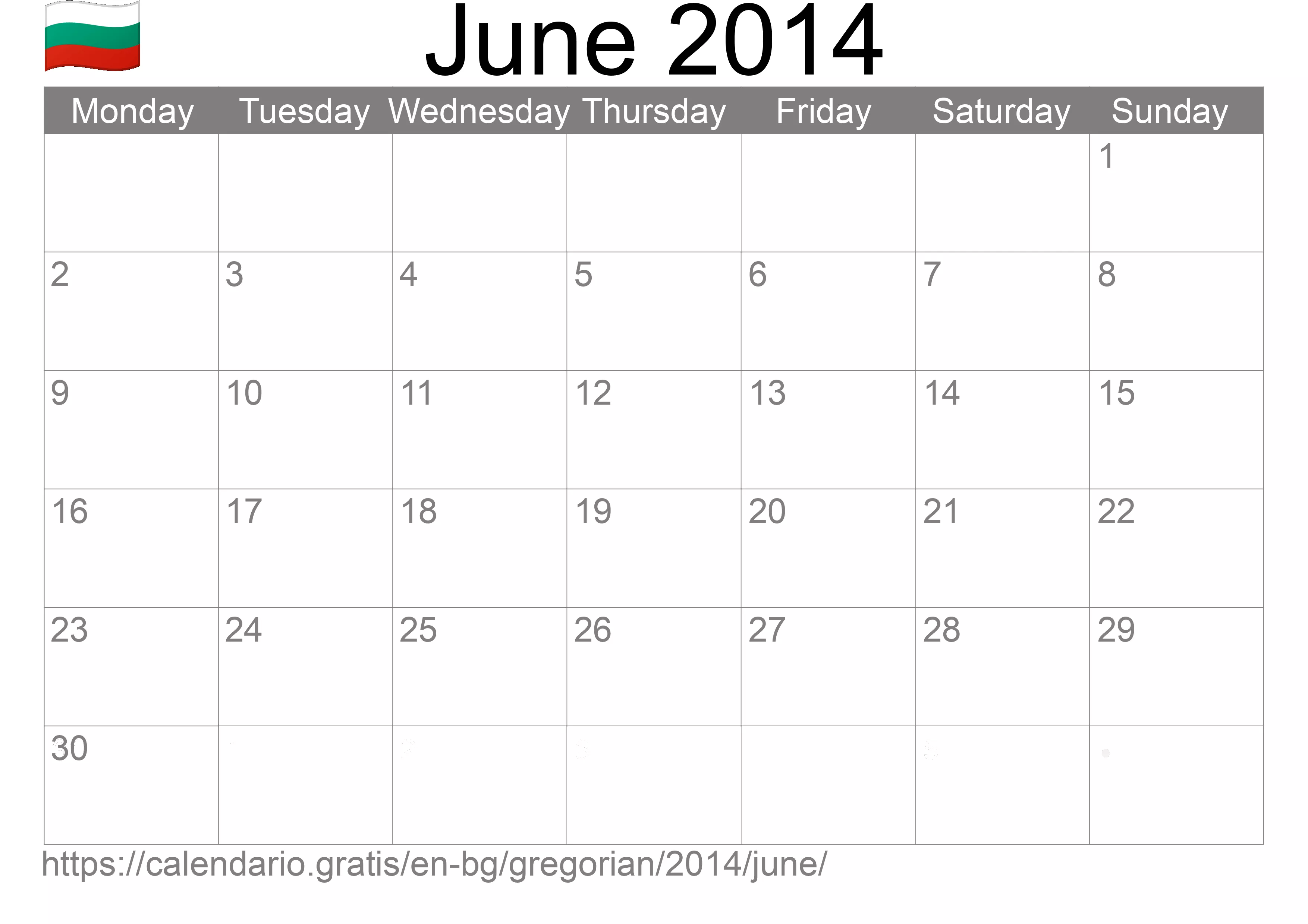 Calendar June 2014 to print (Bulgaria) Calendar June 2014 to print (Bulgaria)