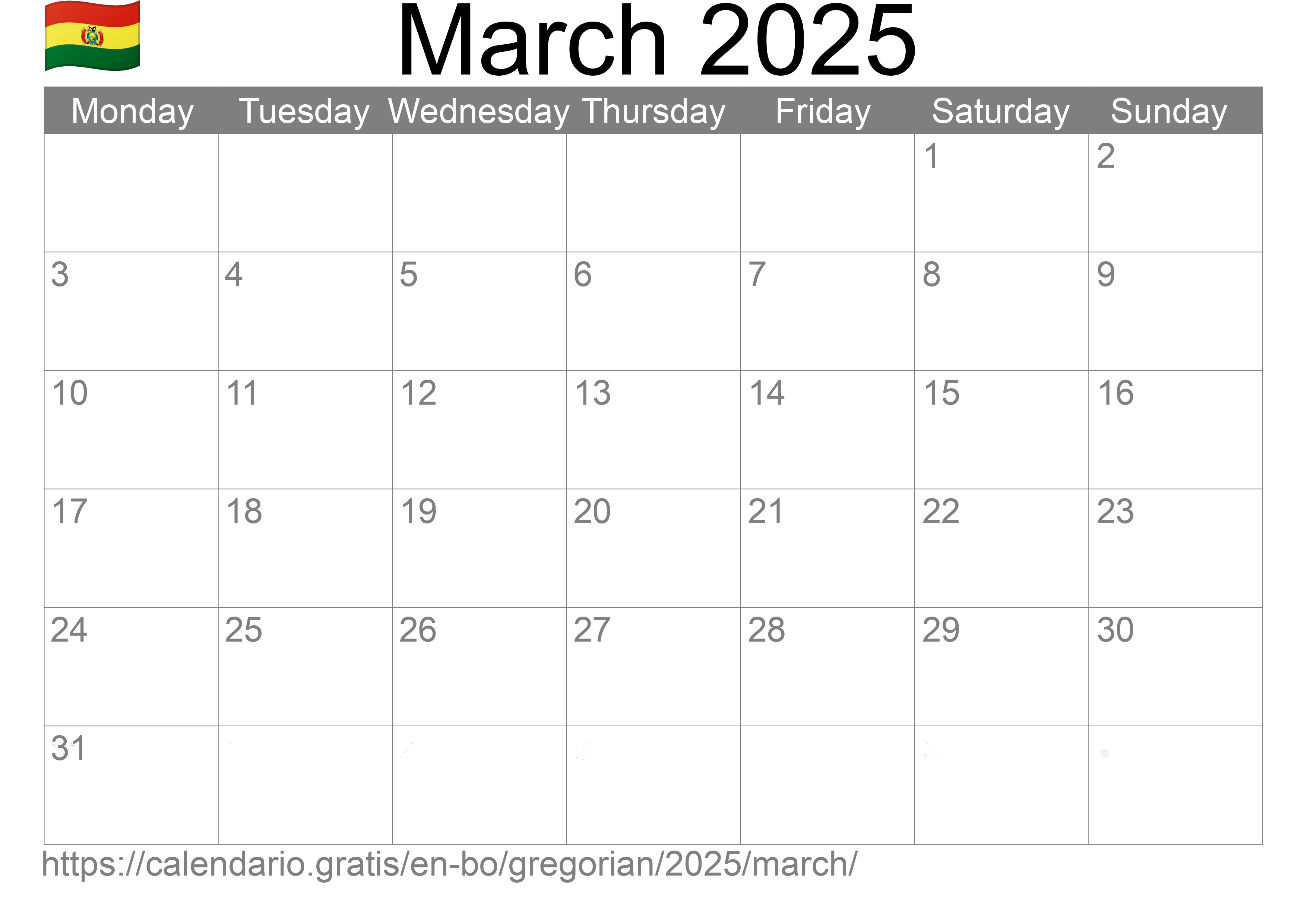 Calendar March 2025 to print