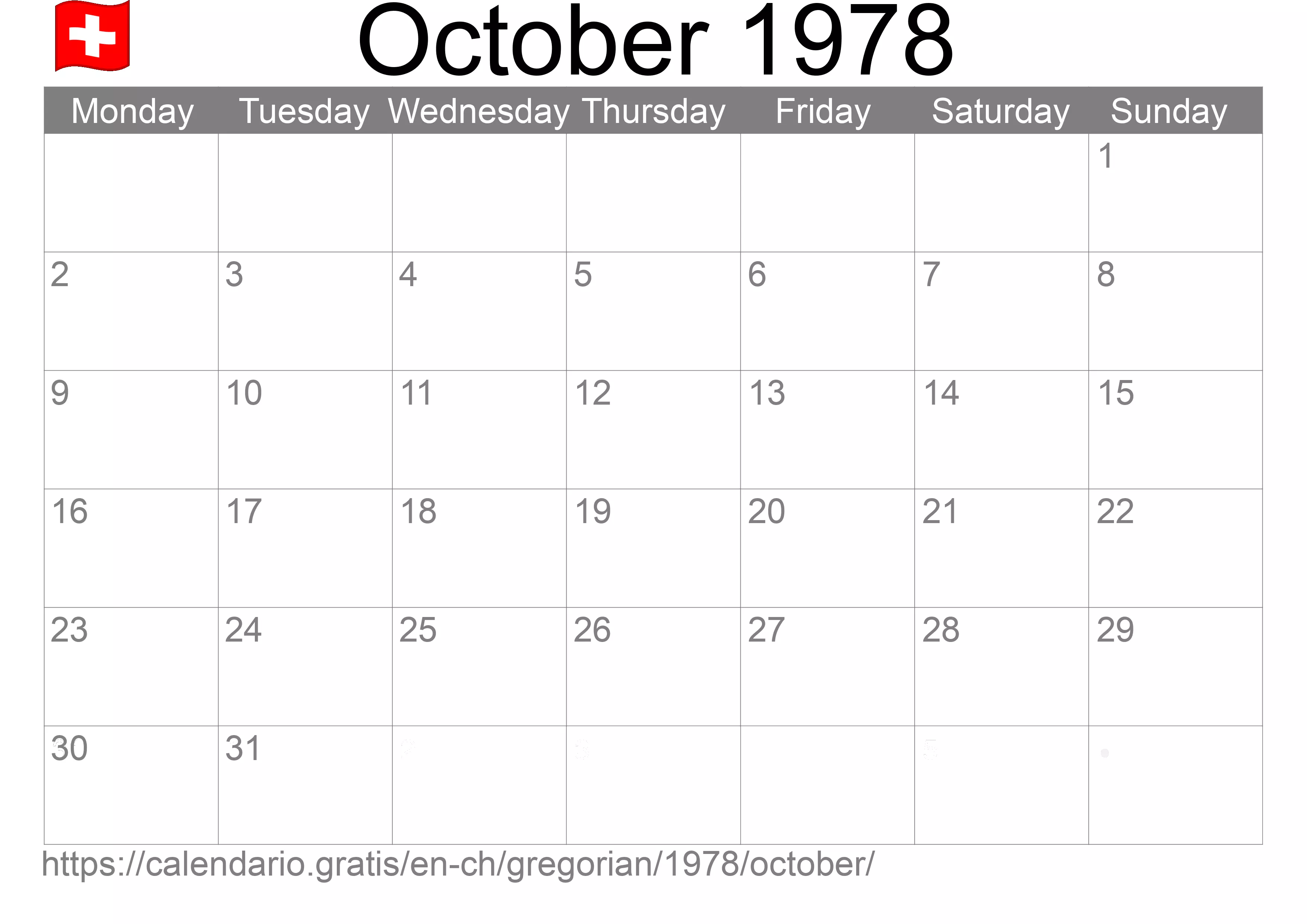 Calendar October 1978 to print (Switzerland)