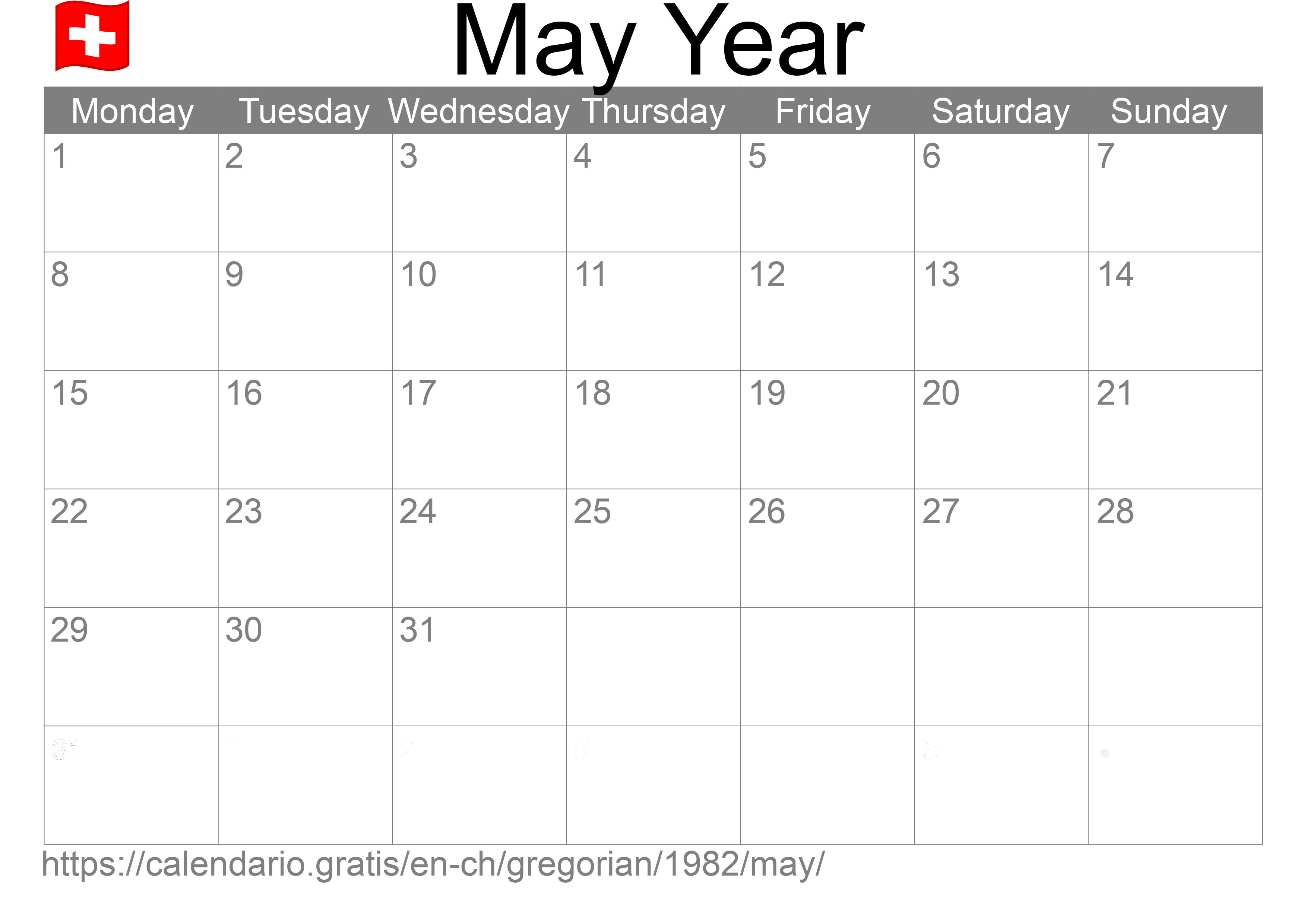 Calendar May 1982 to print