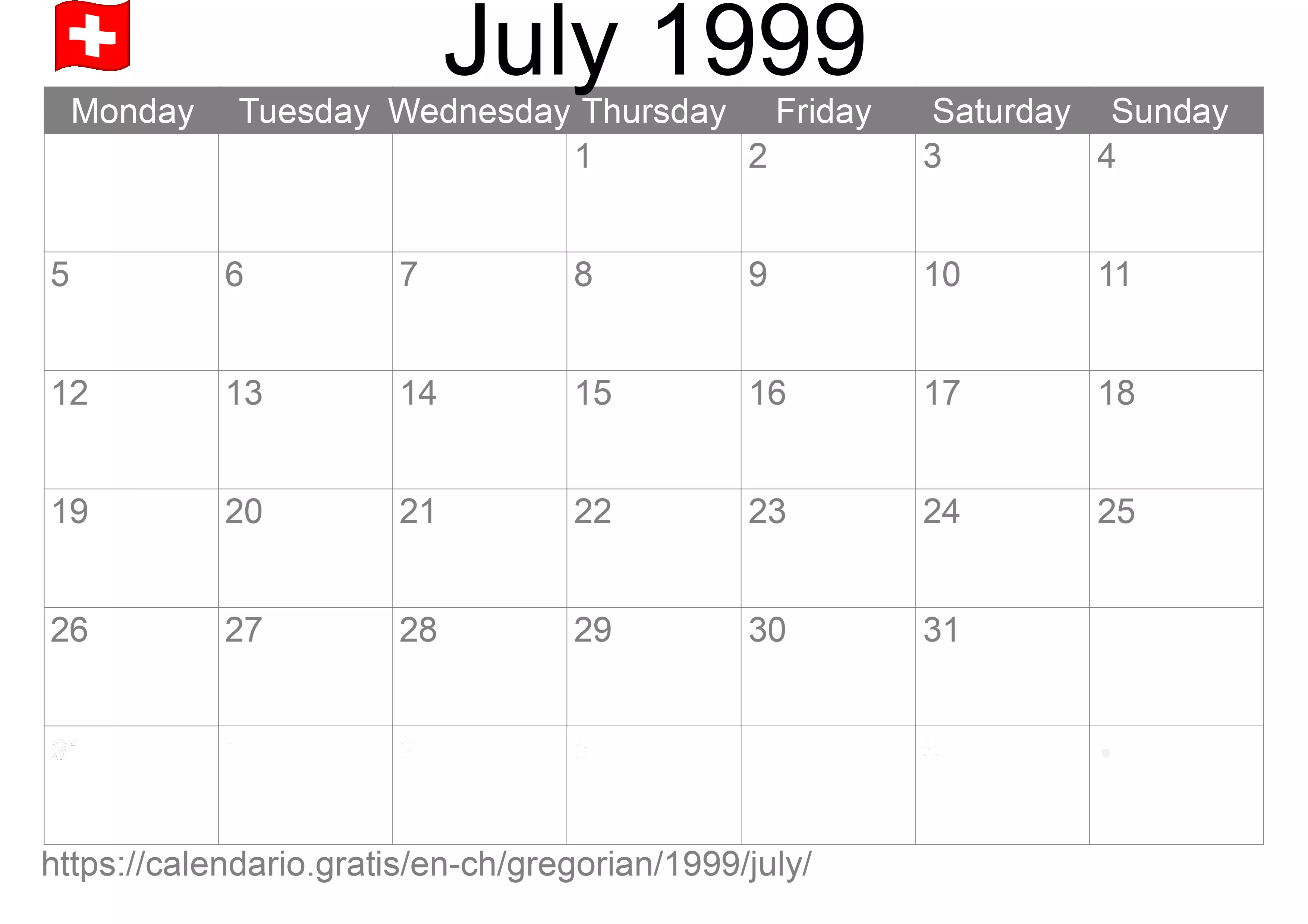 Calendar July 1999 to print (Switzerland)
