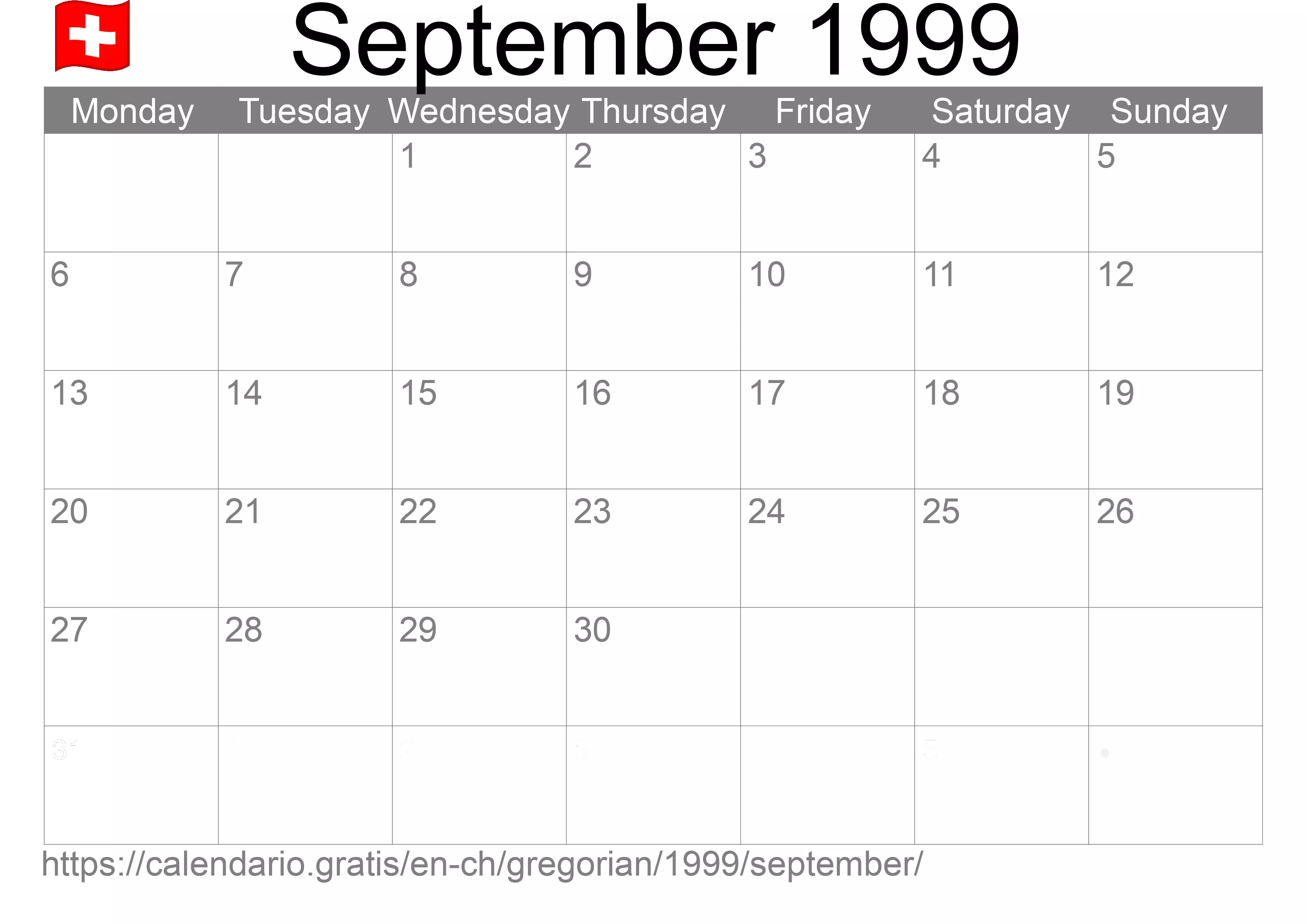 Calendar September 1999 to print (Switzerland)