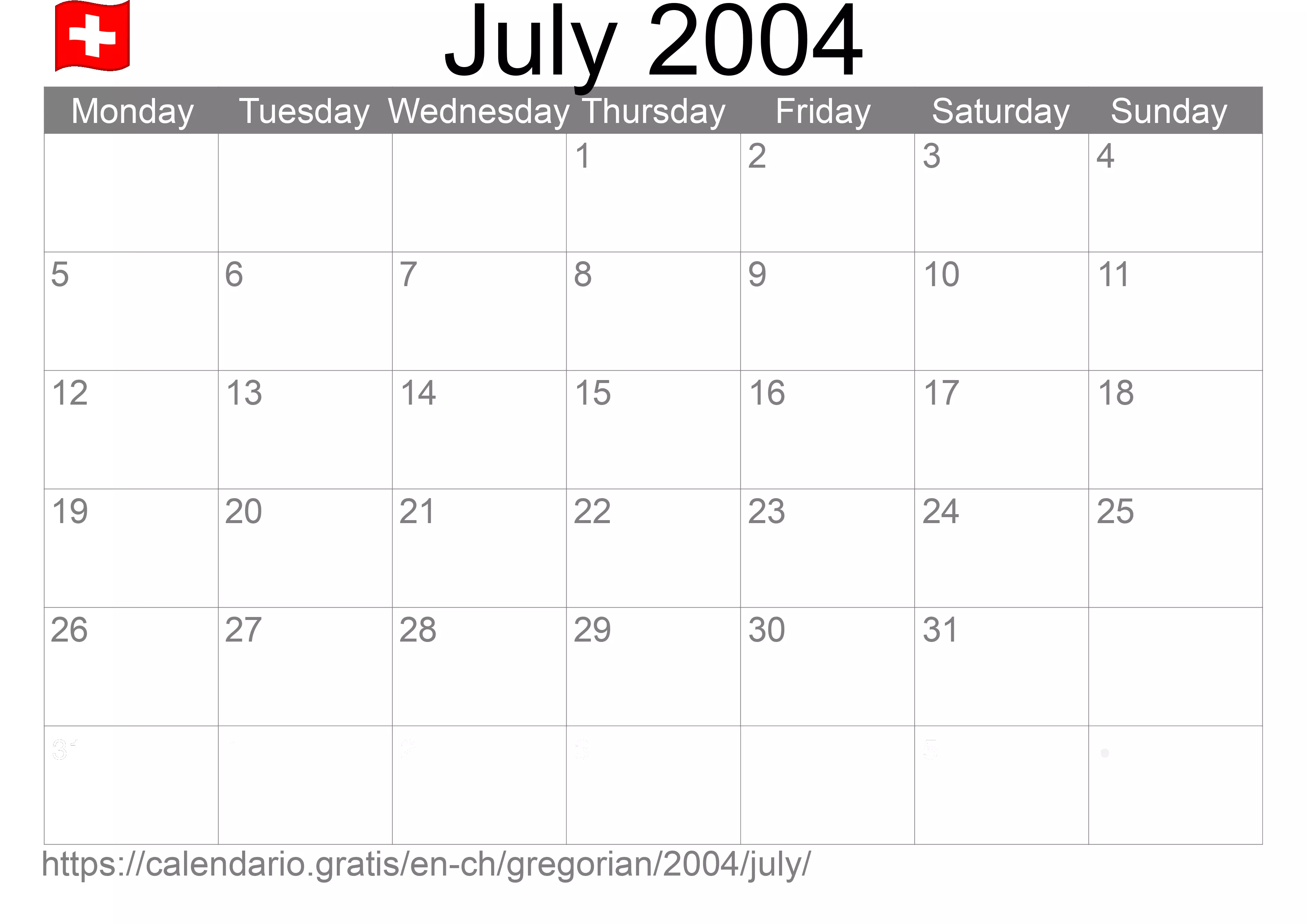 Calendar July 2004 to print (Switzerland)