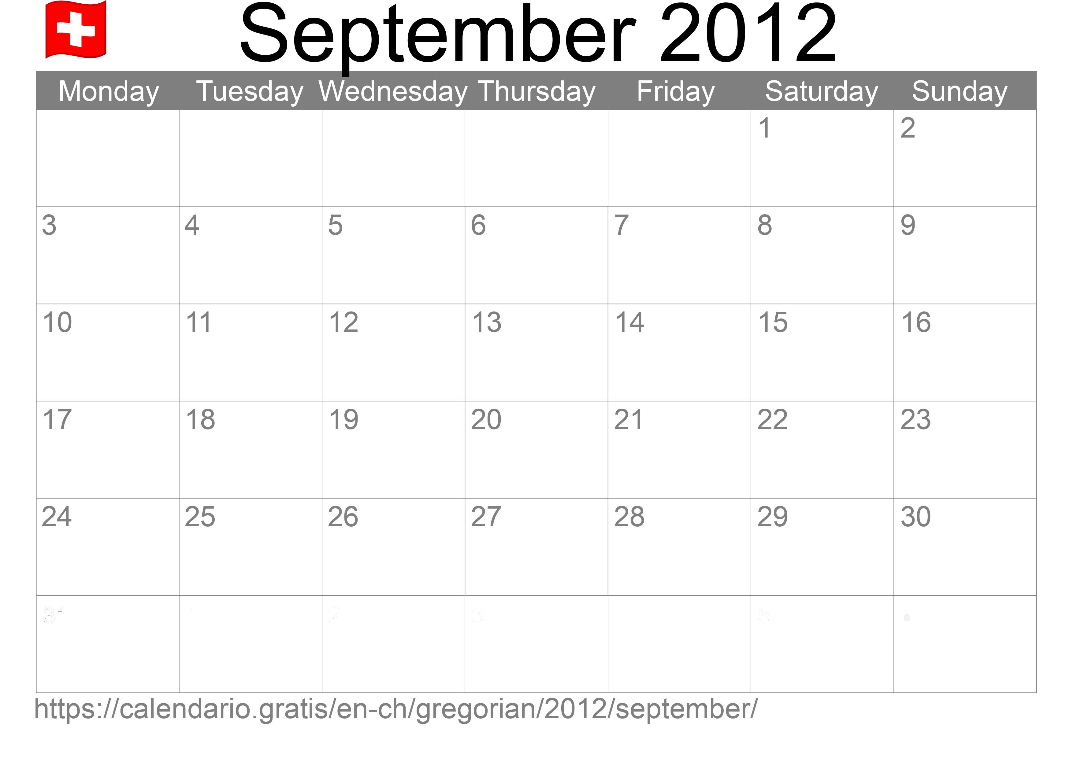 Calendar September 2012 to print