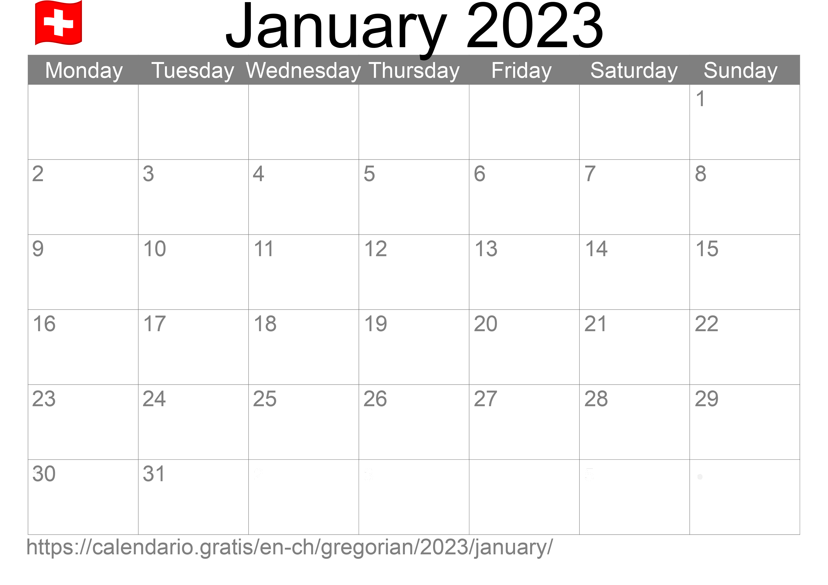 Calendar January 2023 to print